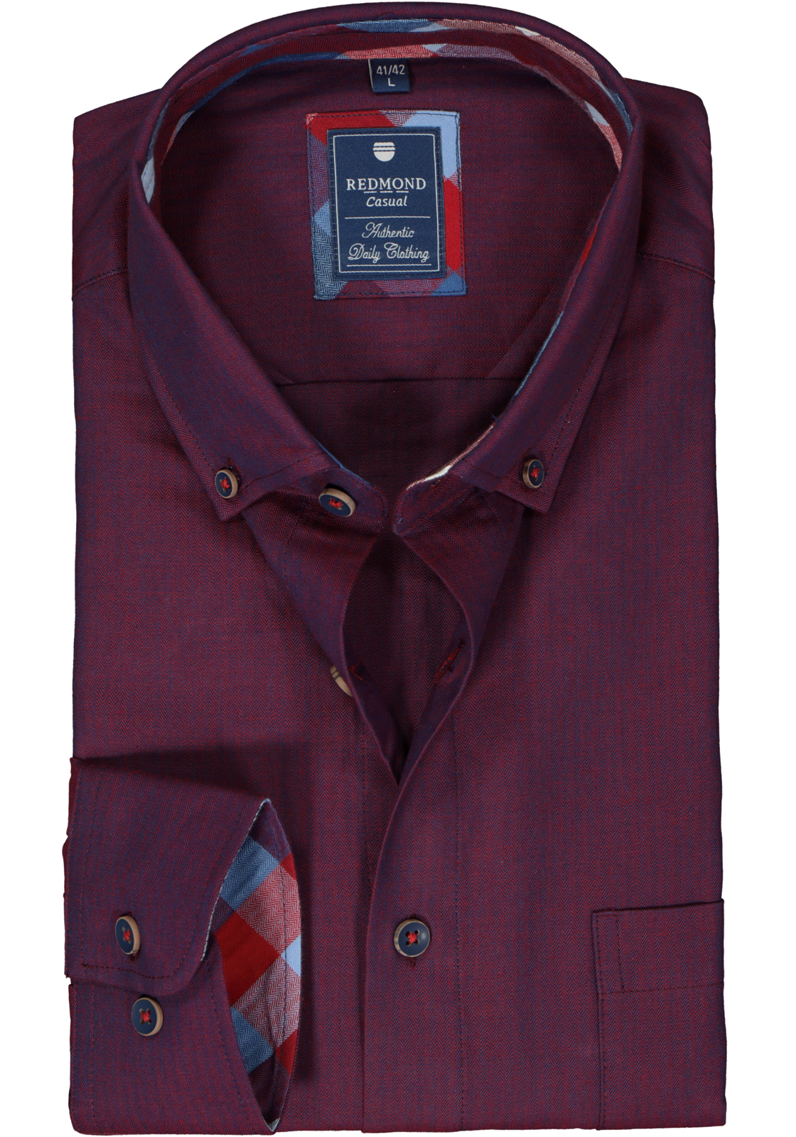 1-4061933332152_Redmond_overhemd__HR Redmond regular fit overhemd, herringbone, bordeauxrood