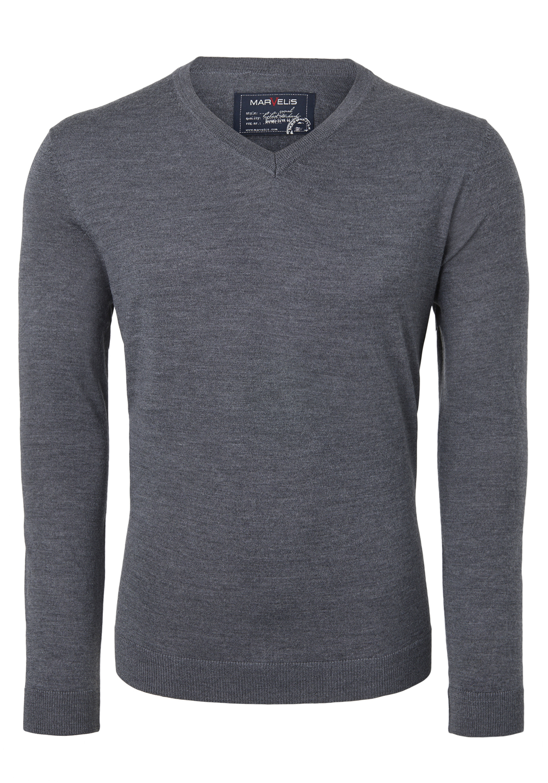 marvelis_trui63202567 MARVELIS heren trui wol, V-hals, antraciet melange
