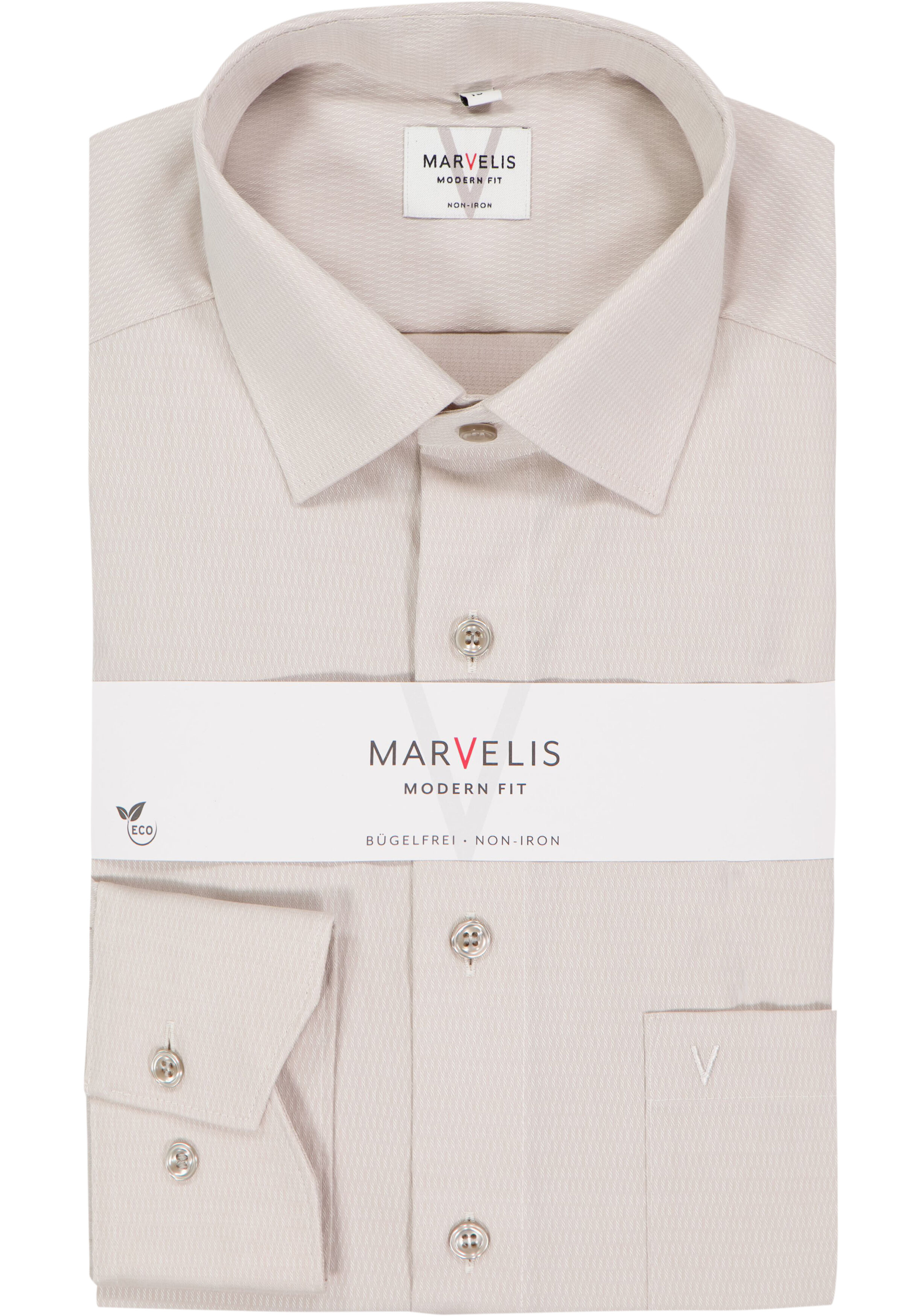 MARVELIS modern fit overhemd, structuur, beige