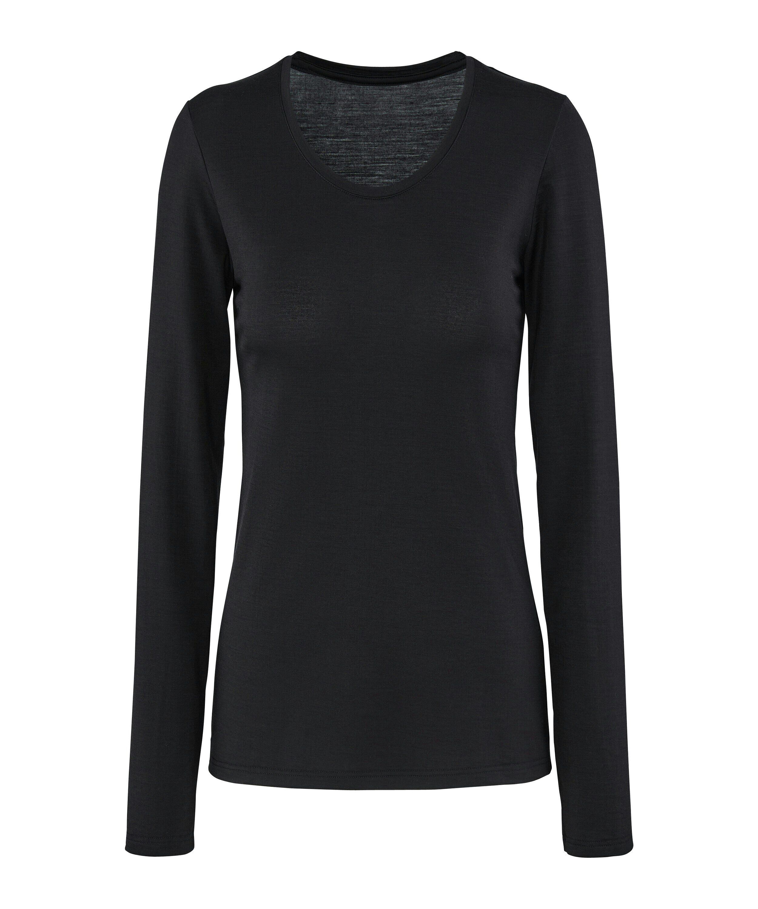 FALKE dames shirt met lange mouw Daily Climawool, zwart (black)