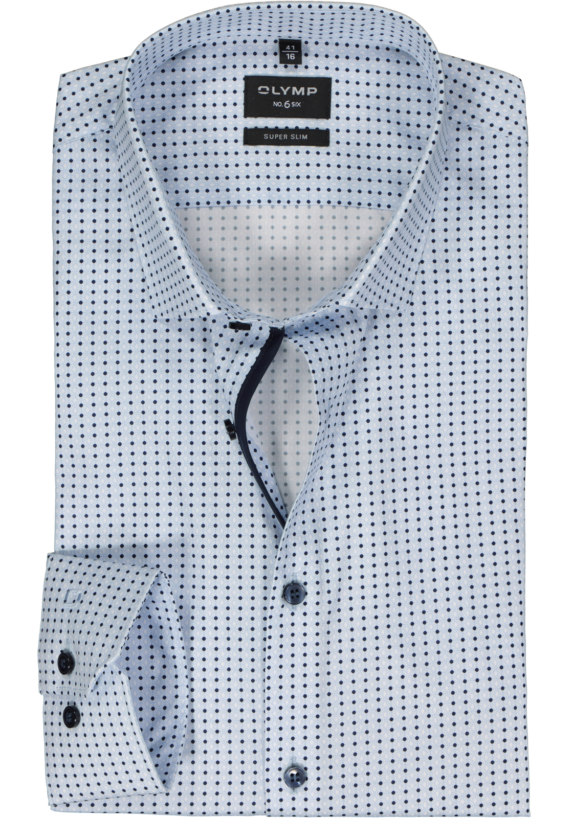 1-4066425586310_olymp-overhemd_HR OLYMP No. 6 Six super slim fit overhemd, popeline, lichtblauw met wit en donkerblauw dessin
