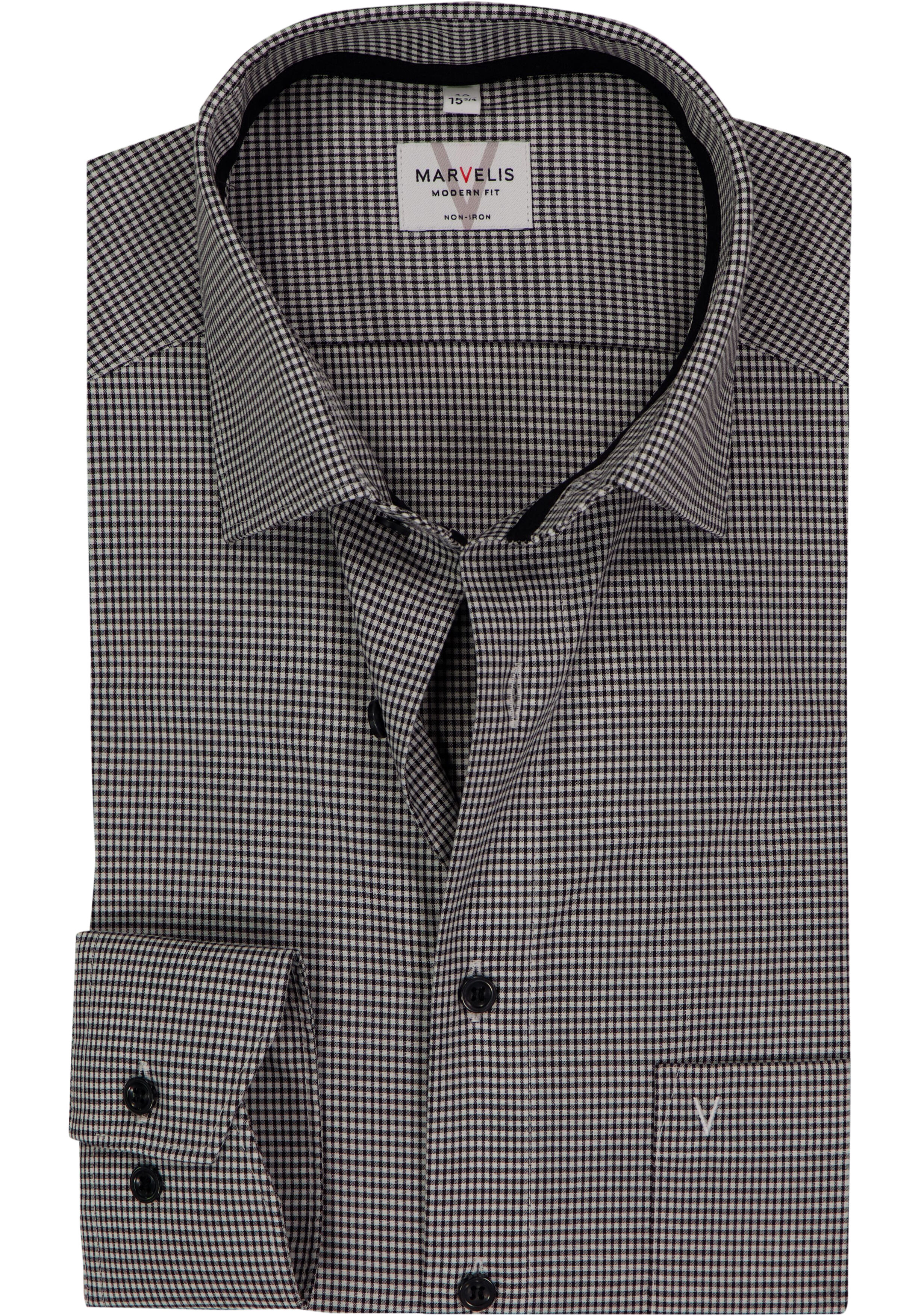 MARVELIS modern fit overhemd, popeline, zwart geruit