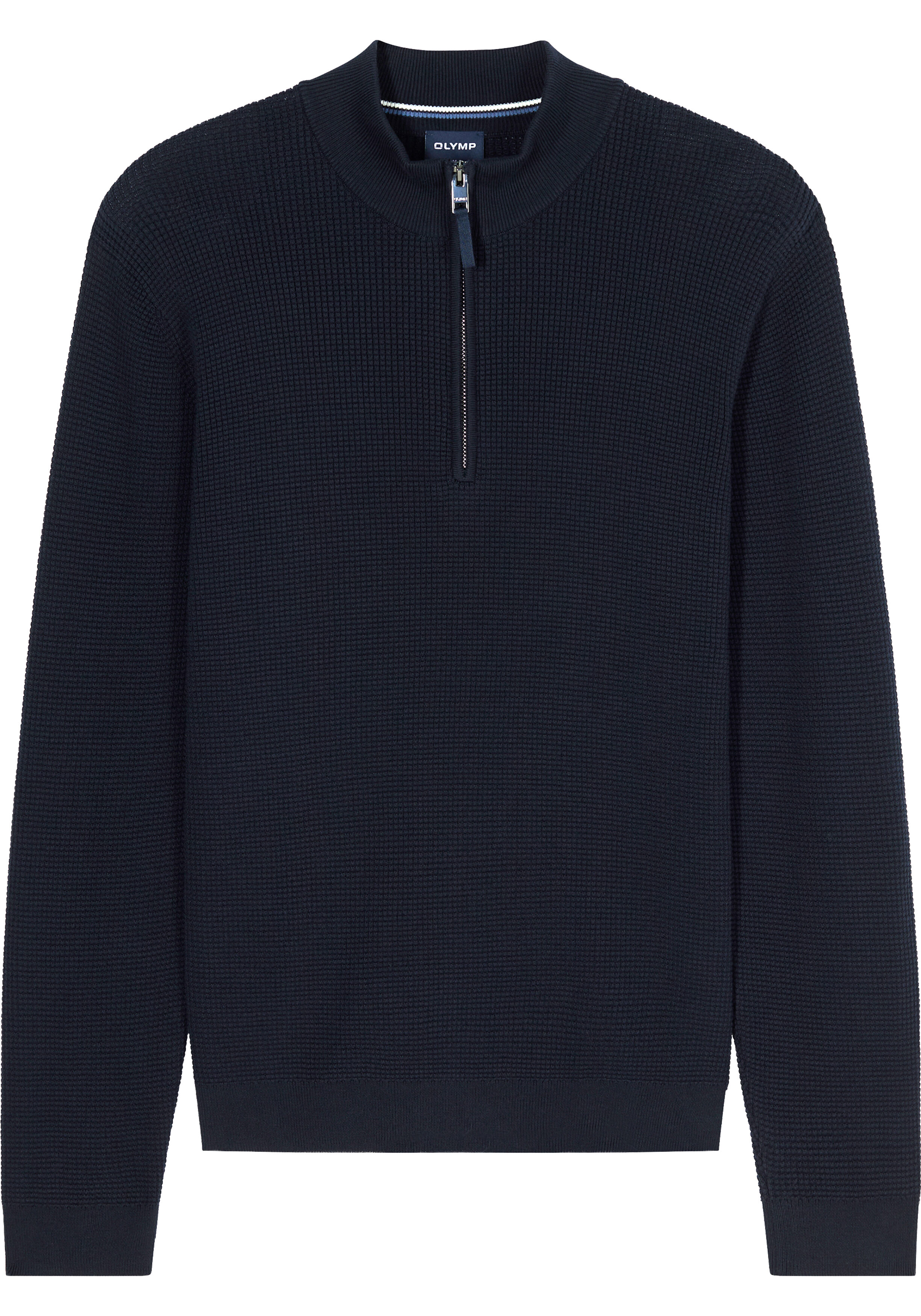 OLYMP Casual modern fit half zip trui katoen, korte rits, marine blauw