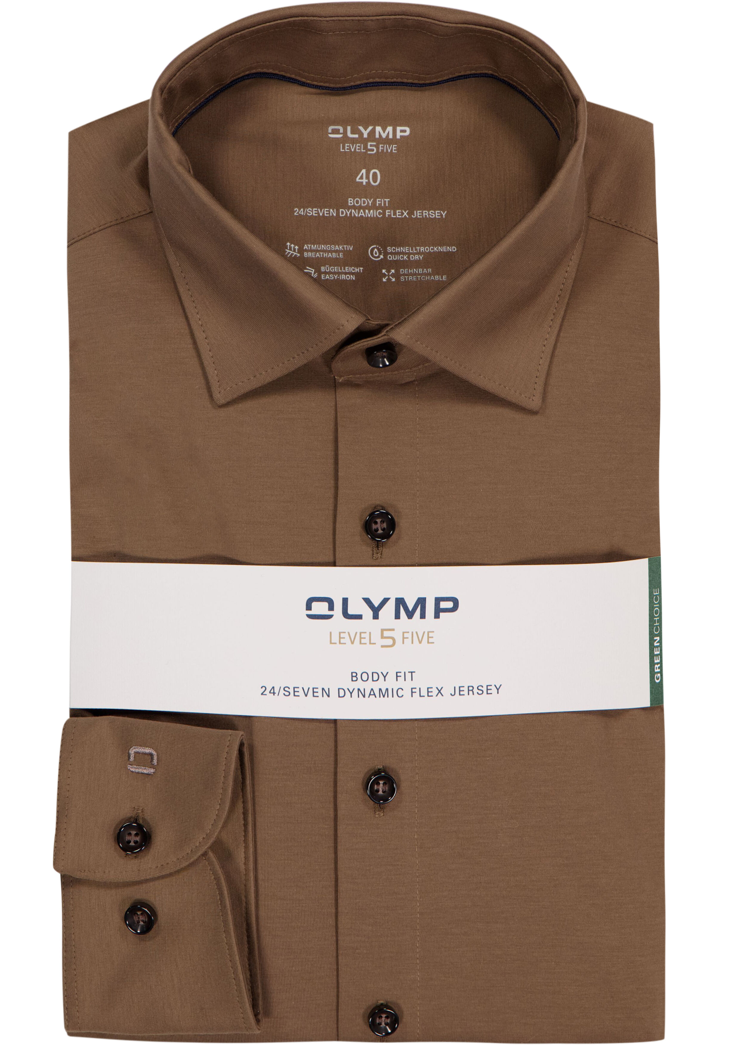 OLYMP 24/7 Level 5 body fit overhemd, tricot, beige