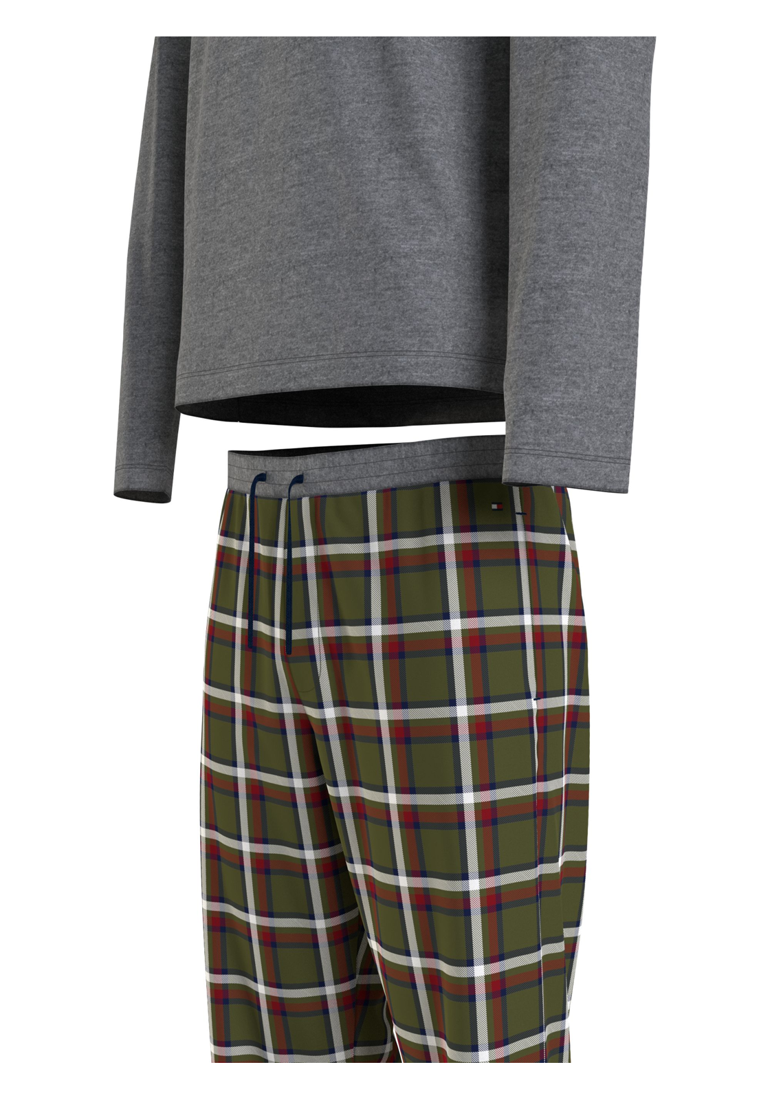 image_6_UM0UM029950T4_D3_C3307wid Tommy Hilfiger heren pyjama O-hals, grijs met olijfgroen geruite broek