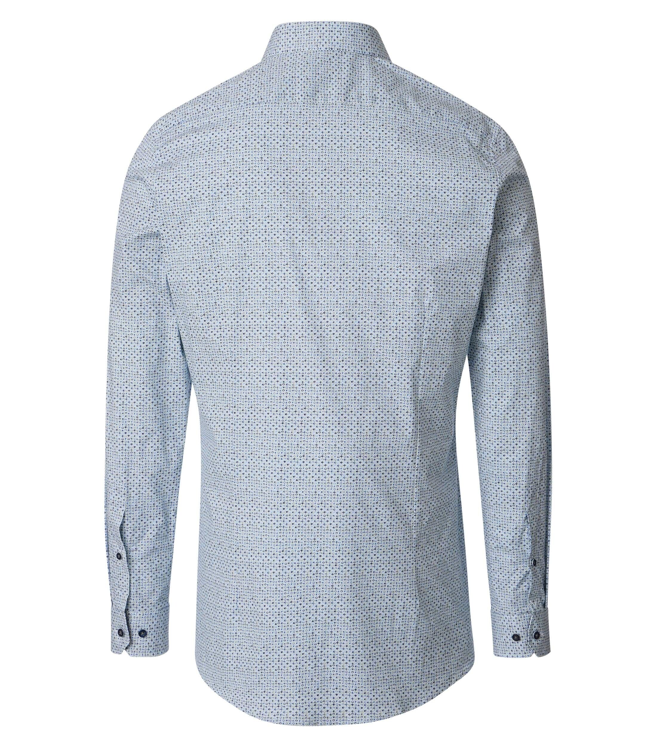 VENTI body fit overhemd, popeline, wit met blauw en een vleugje groen dessin