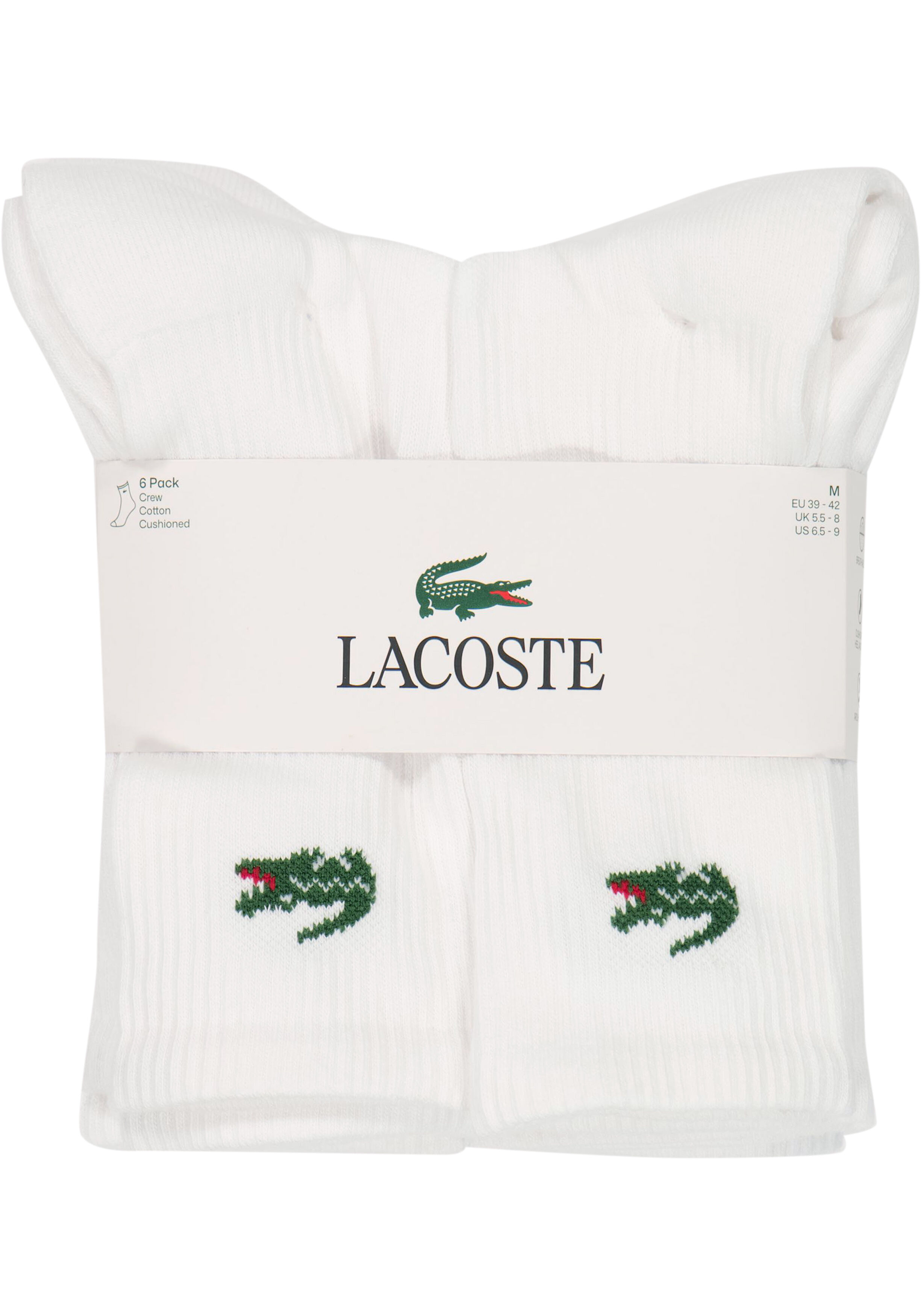 Lacoste sportsokken (6-pack), unisex sokken met badstof binnenzool, wit