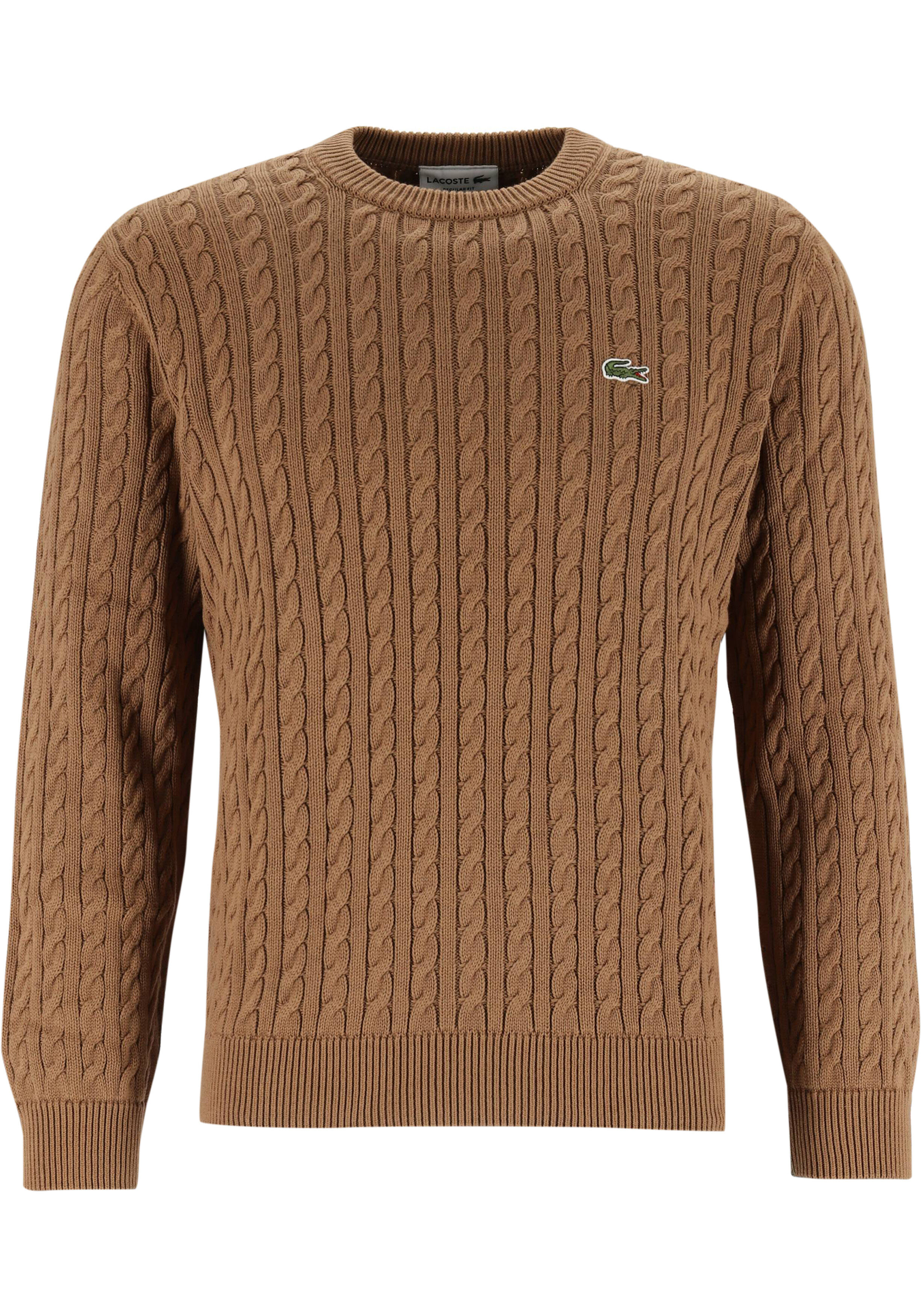 Lacoste herentrui katoen, O-hals, cookie lichtbruin