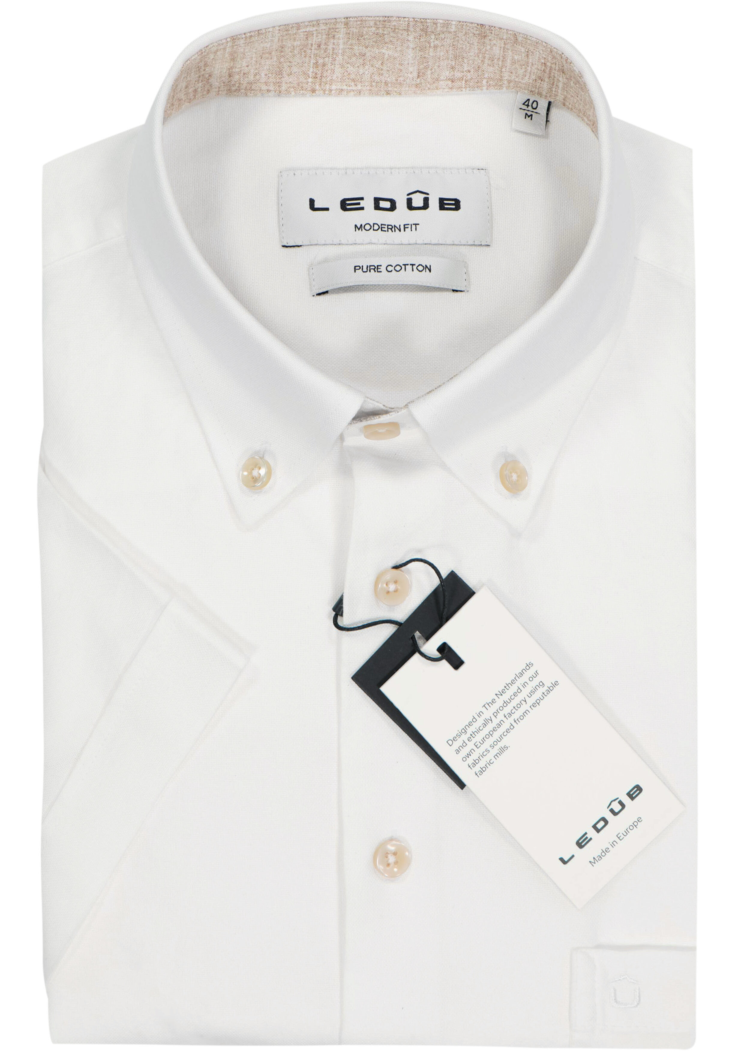 Ledub modern fit overhemd, korte mouw, Oxford, wit