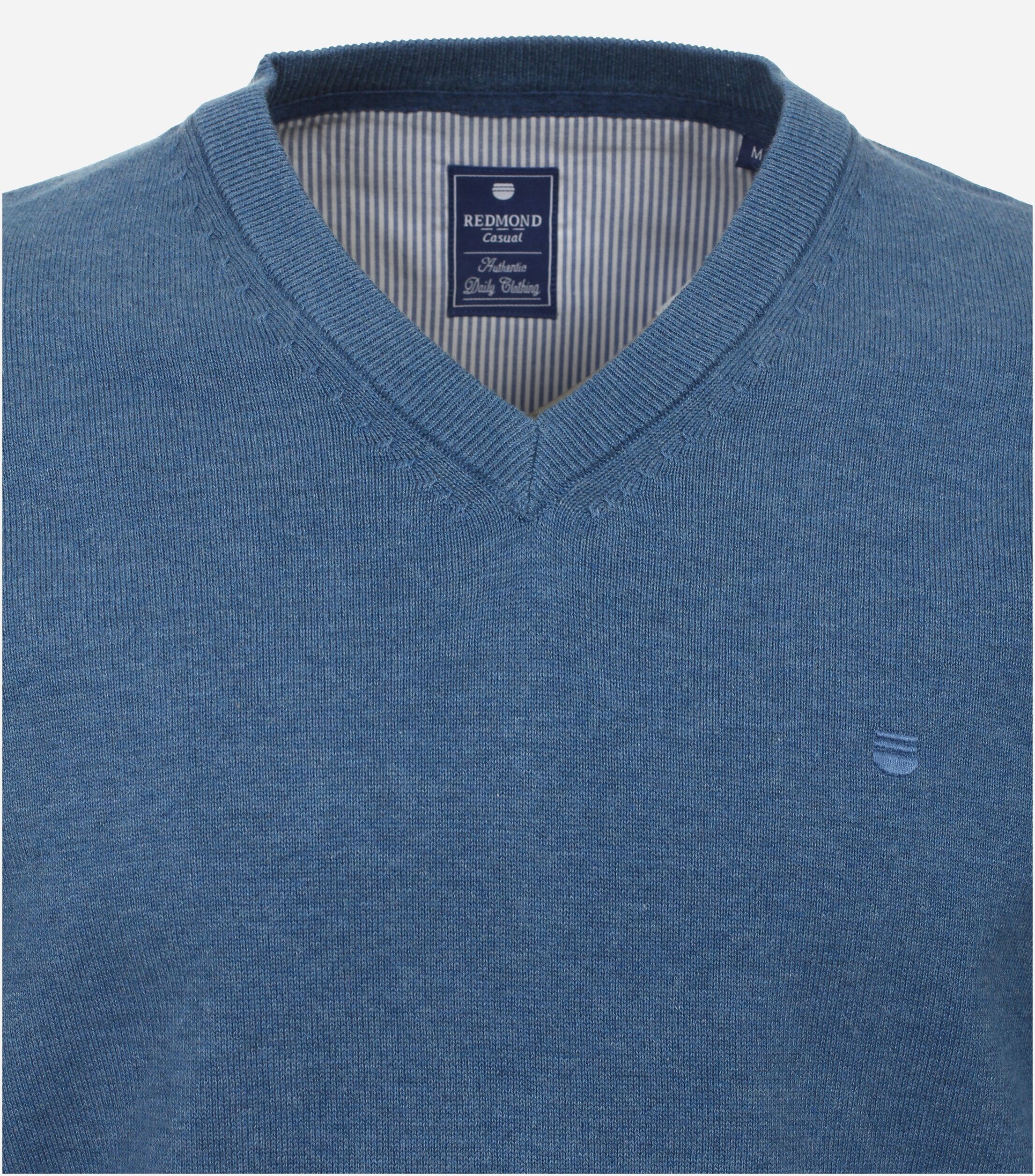 Redmond heren trui katoen, V-hals, blauw (middeldik)