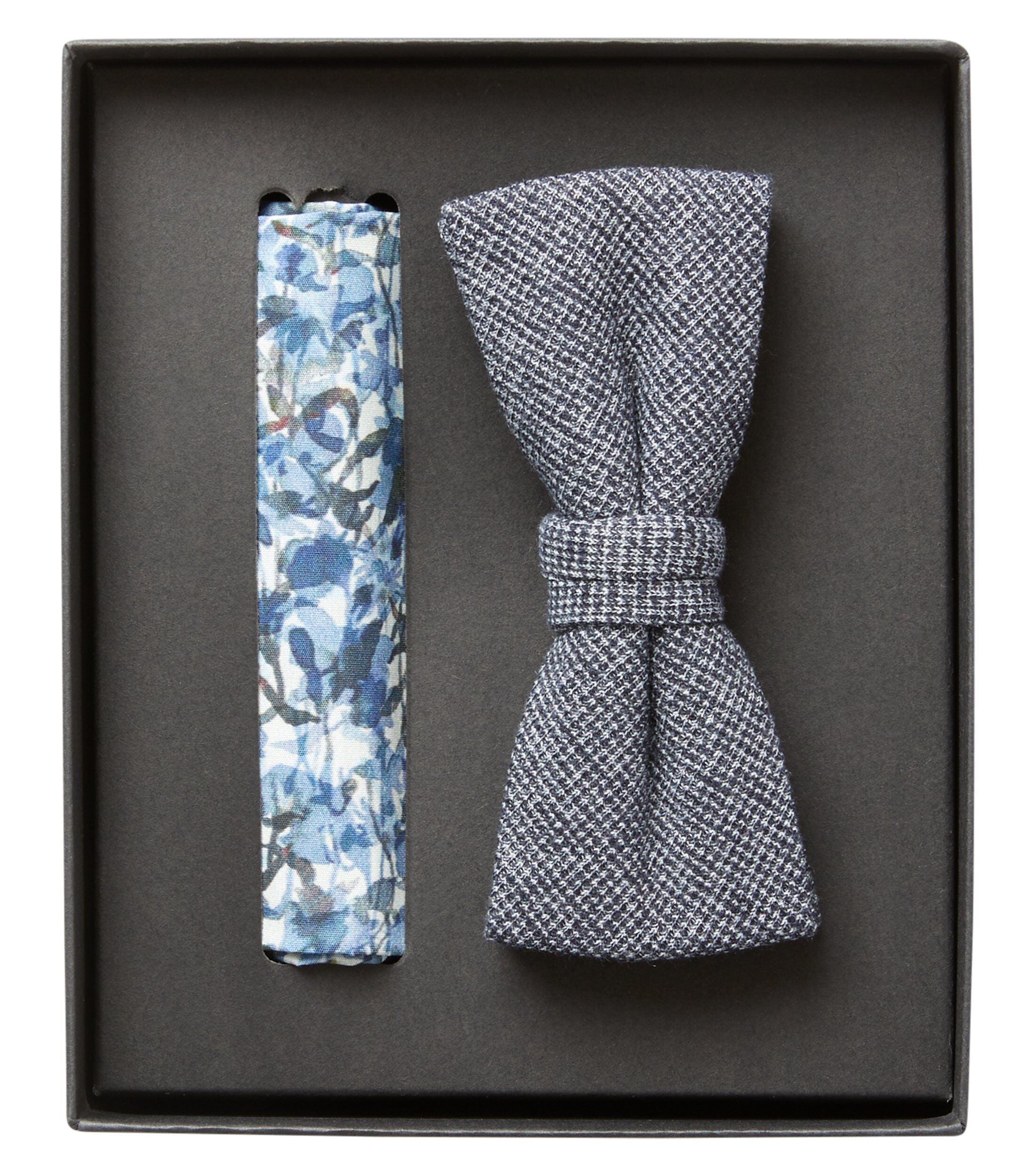 VENTI set met vlinderdas en pochet, blauw met wit dessin