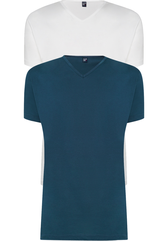ALAN RED T-shirts Vermont (2-pack), V-hals, wit en denim blauw ALAN RED T-shirts Vermont (2-pack), V-hals, wit en denim blauw