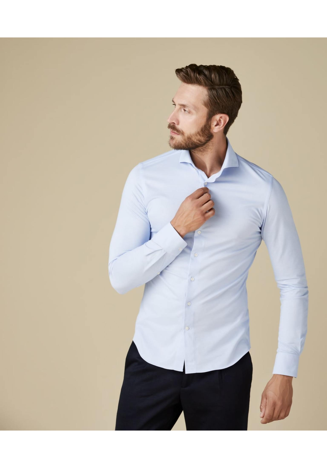 Profuomo slim fit heren overhemd, jersey, lichtblauw Profuomo slim fit heren overhemd, jersey, lichtblauw