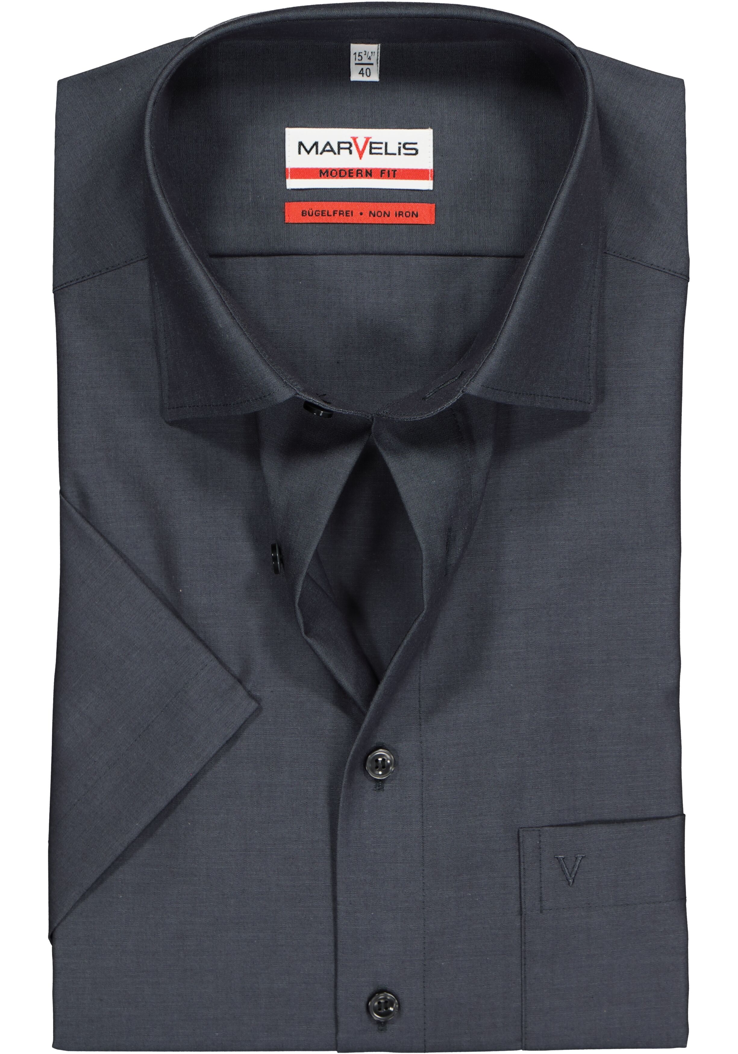 MARVELIS modern fit overhemd, korte mouw, antraciet