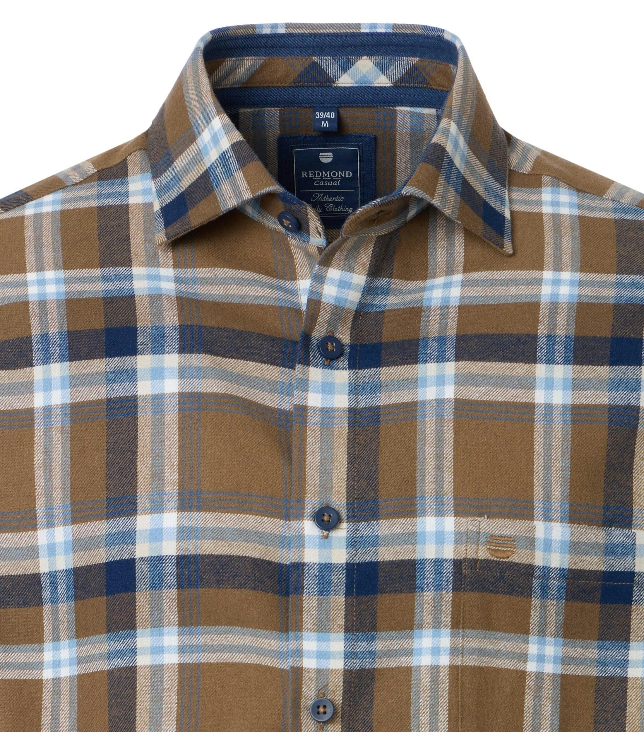 Redmond comfort fit overhemd, flanel, bruin geruit