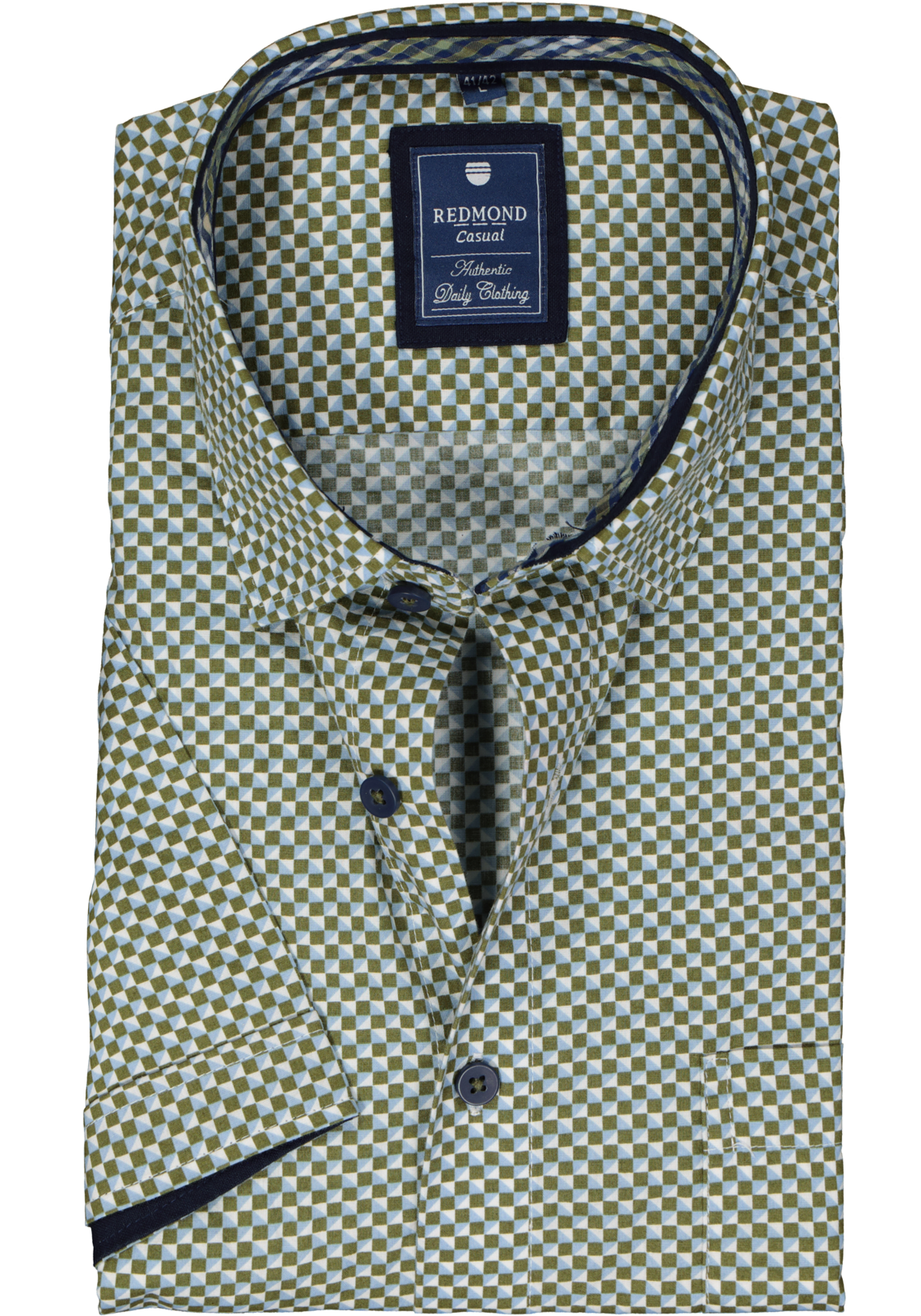 1-4061933354239_redmond-overhemd_HR Redmond regular fit overhemd, korte mouw, popeline, groen dessin