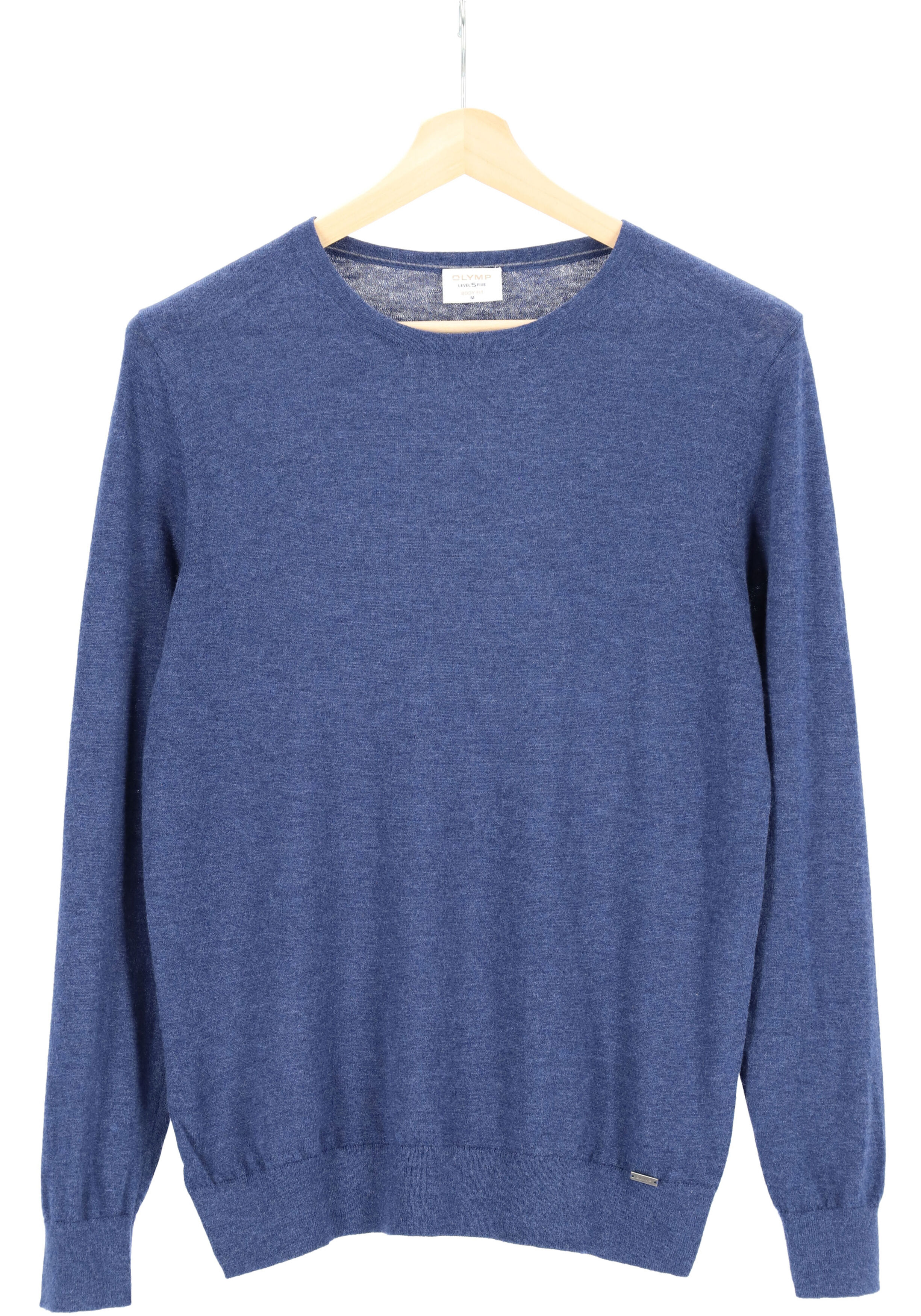 OLYMP Level 5 body fit trui wol met zijde, O-hals, royal blauw