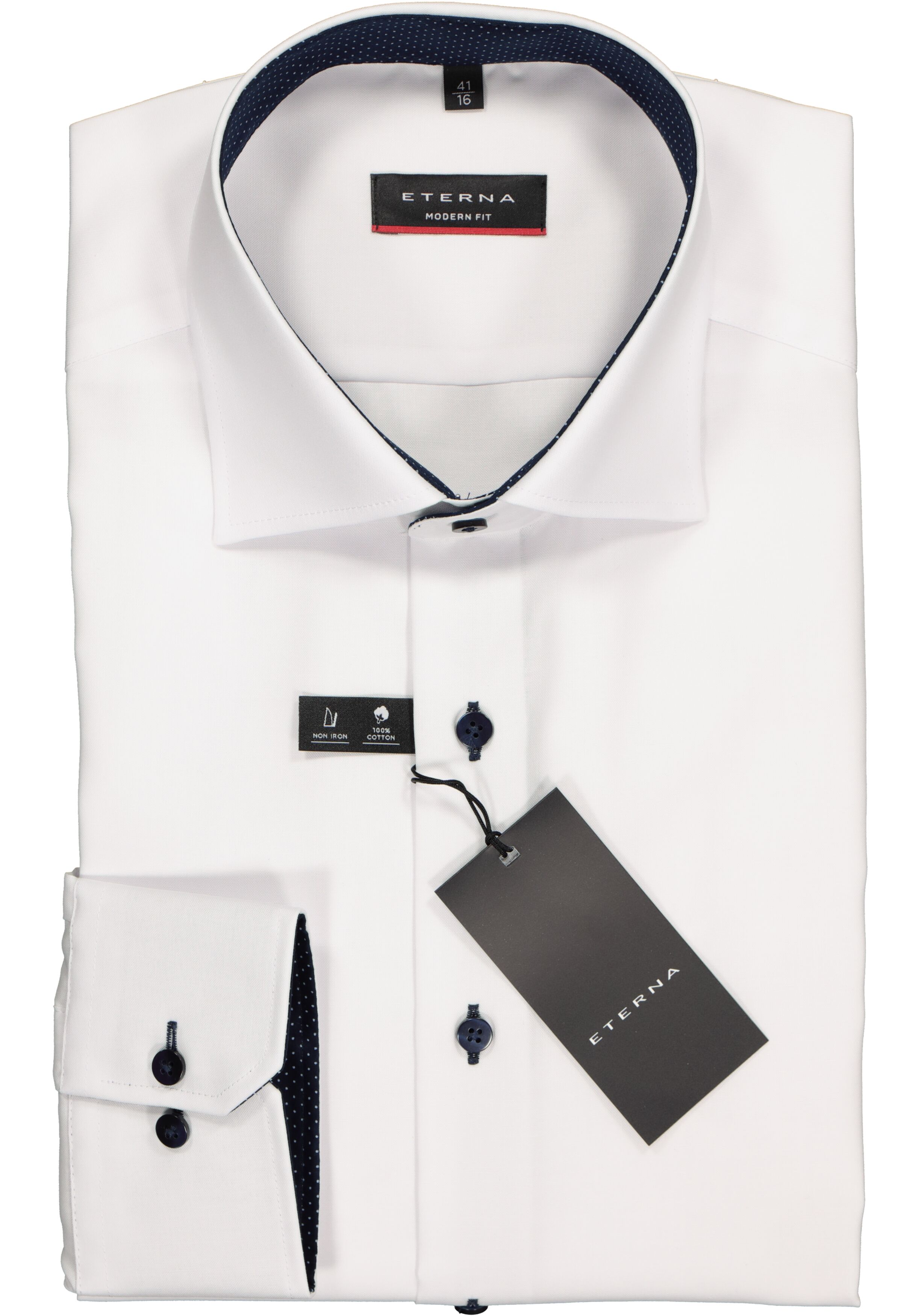 ETERNA modern fit overhemd, fijn Oxford heren overhemd, wit (blauw gestipt contrast)