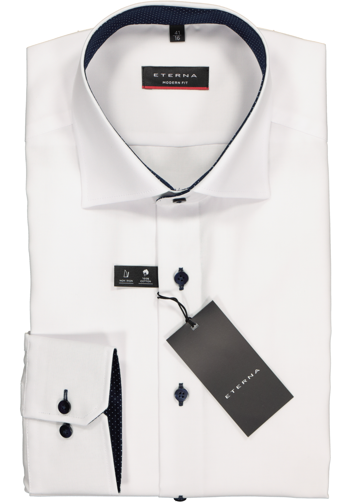 2-4053648906902_eterna-overhemd_HR ETERNA modern fit overhemd, fijn Oxford heren overhemd, wit (blauw gestipt contrast)