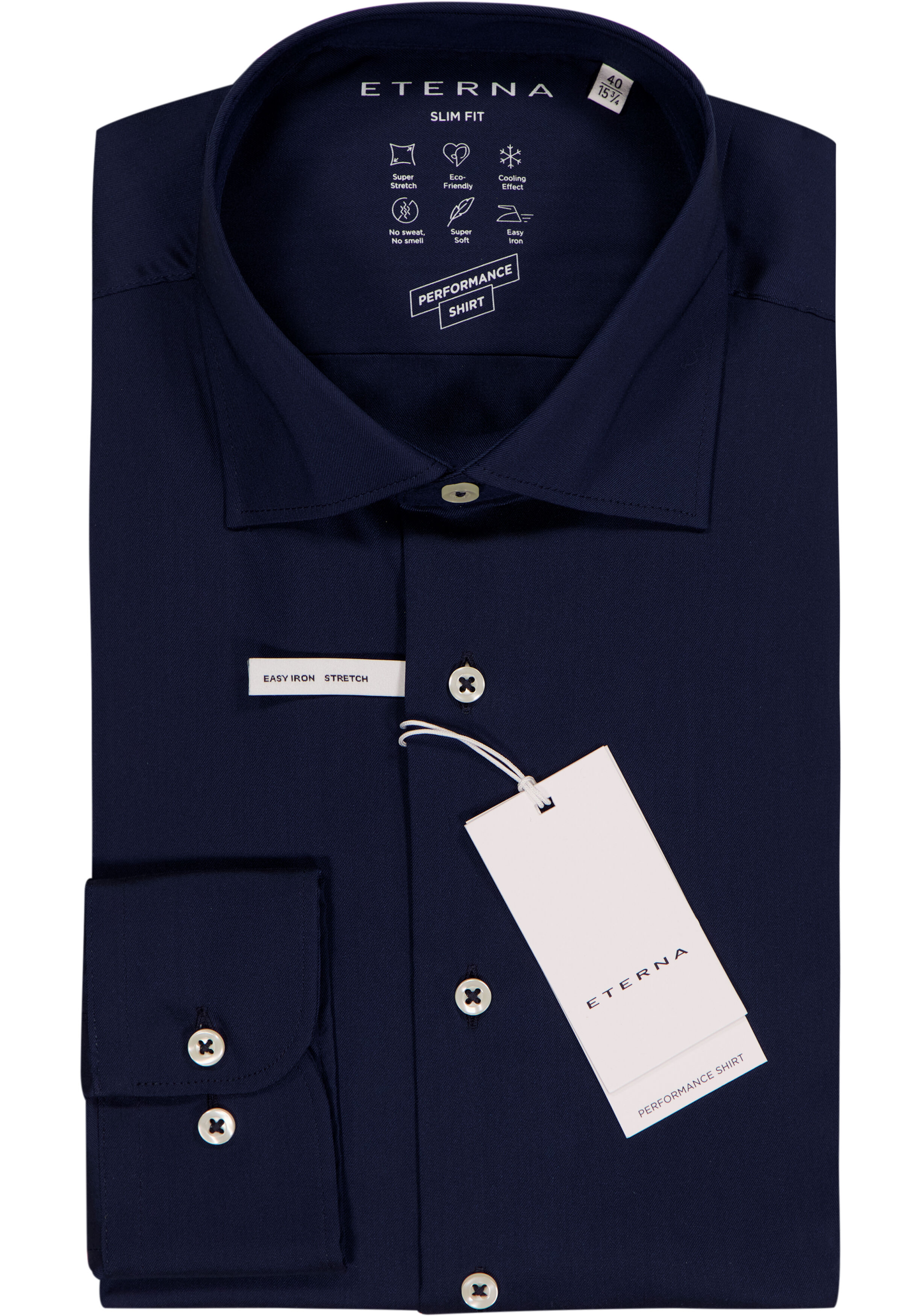 ETERNA slim fit performance overhemd, superstretch lyocell, donkerblauw