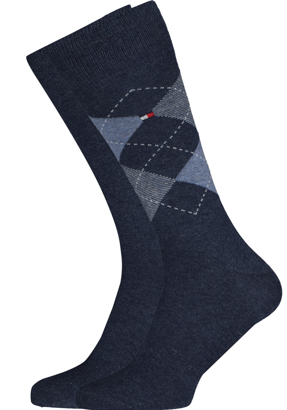 Tommy Hilfiger Check Socks (2-pack), herensokken katoen, geruit en uni, jeans blauw Tommy Hilfiger Check Socks (2-pack), herensokken katoen, geruit en uni, jeans blauw