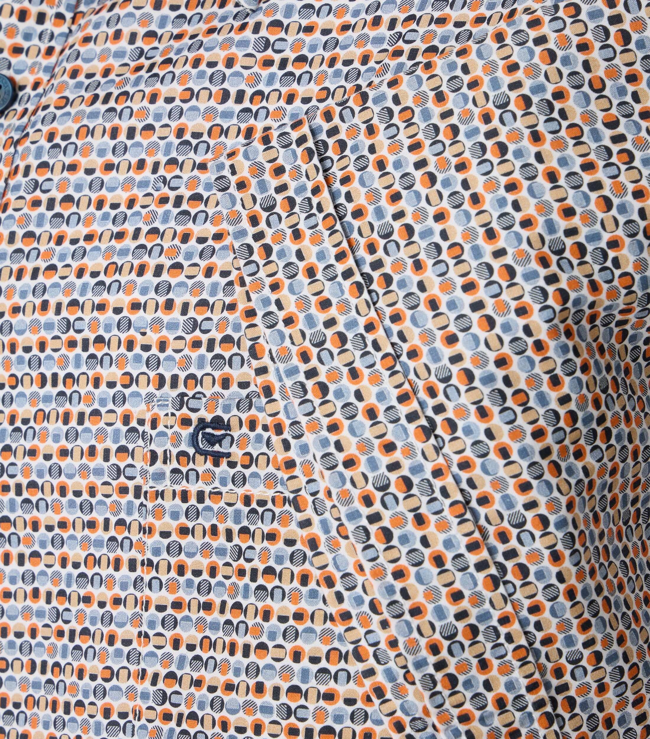 CASA MODA Sport comfort fit overhemd, korte mouw, popeline, blauw, wit, beige en oranje dessin