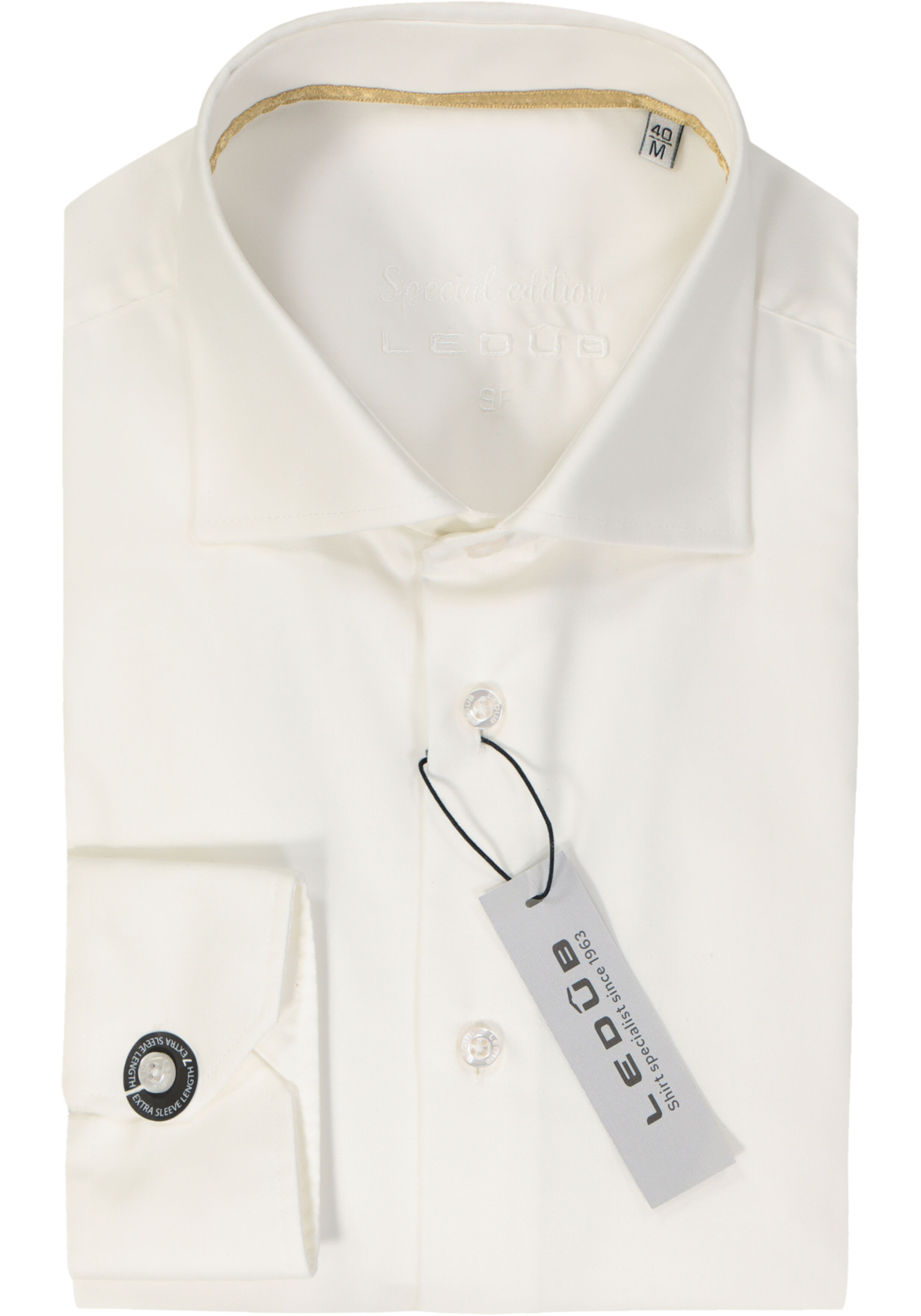Ledub slim fit overhemd, mouwlengte 7, beige twill 