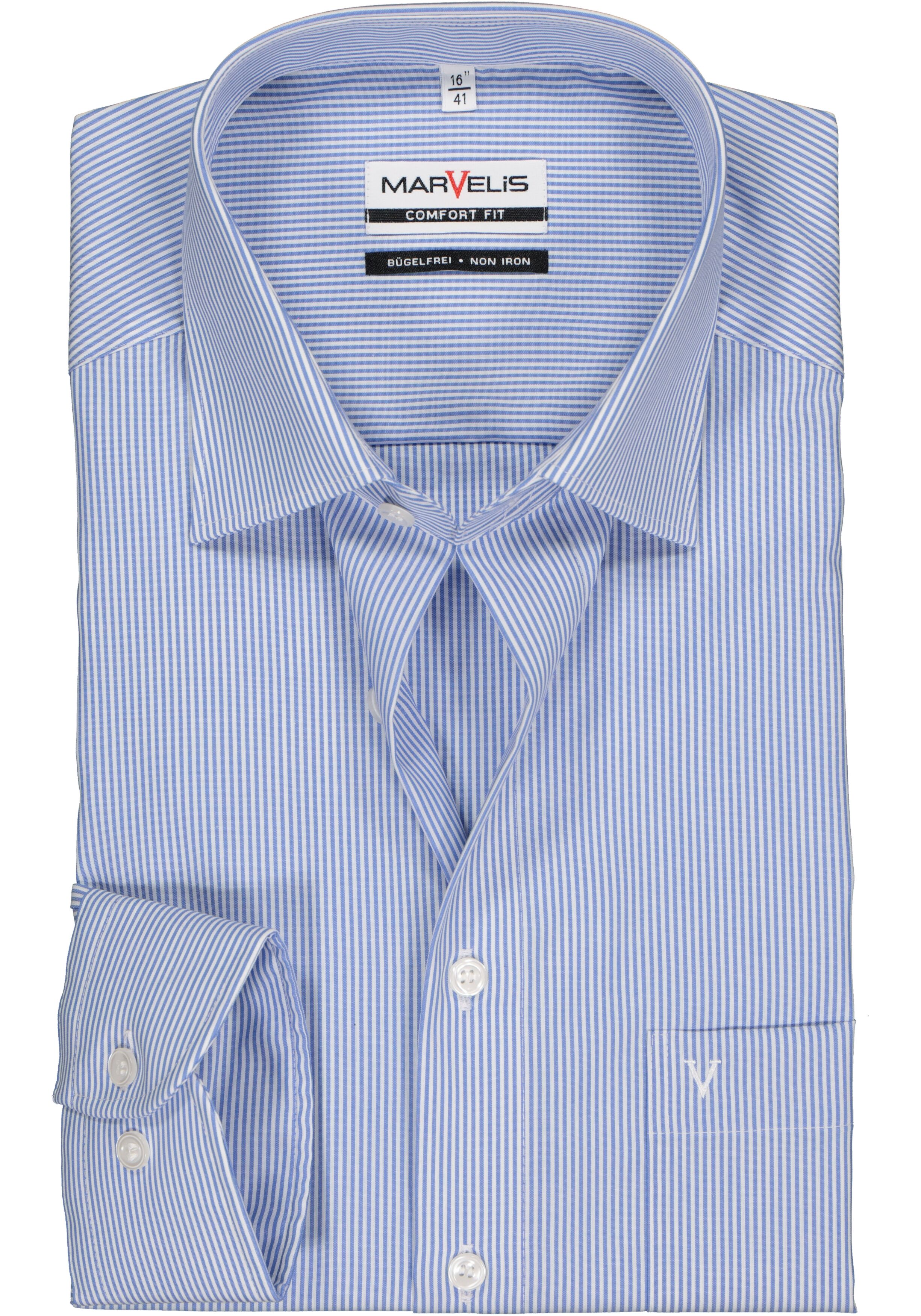 MARVELIS comfort fit overhemd, blauw met wit gestreept