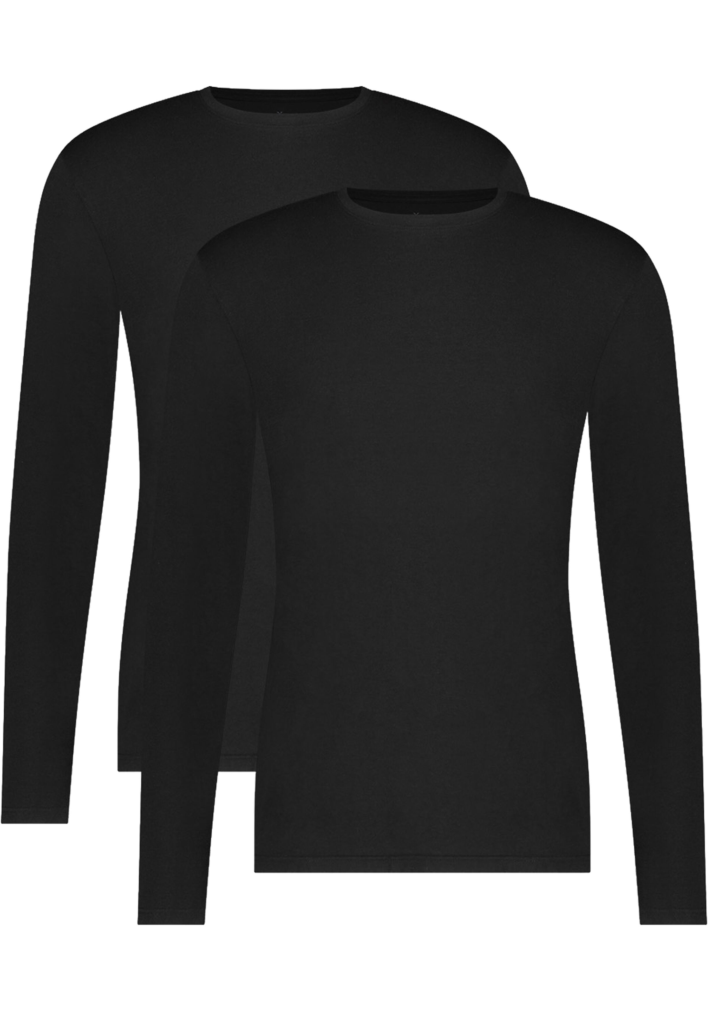 Bamboo Basics Ralph round neck longsleeve (2-pack), heren T-shirt, zwart