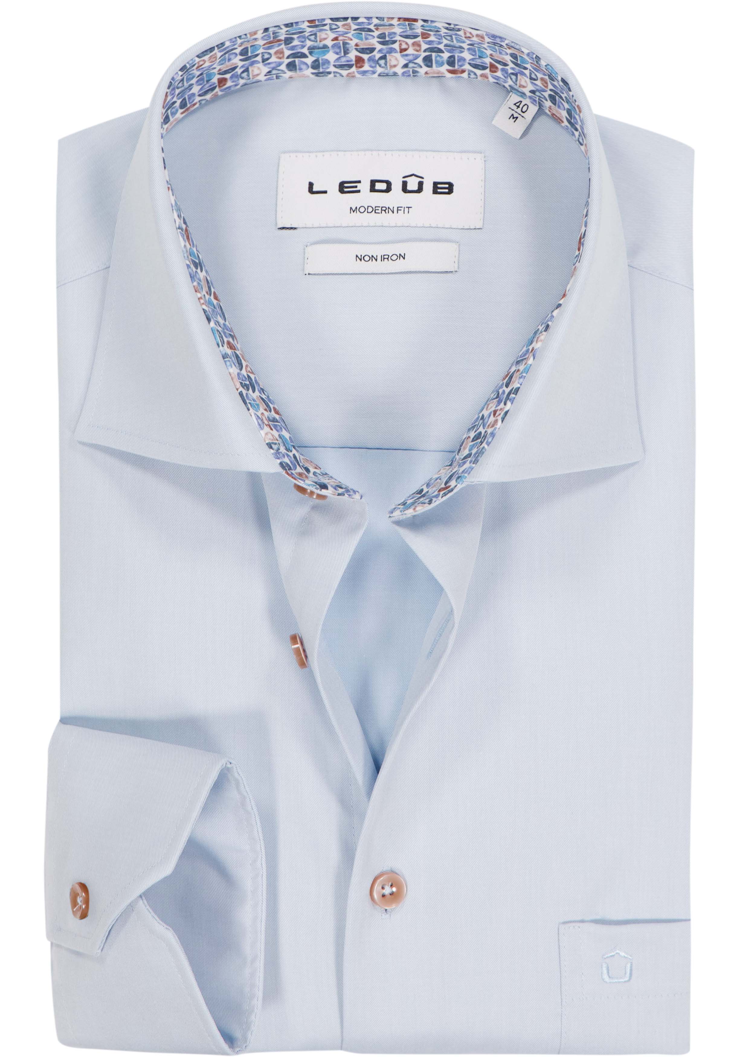 Ledub modern fit overhemd, mouwlengte 72 cm, popeline, lichtblauw