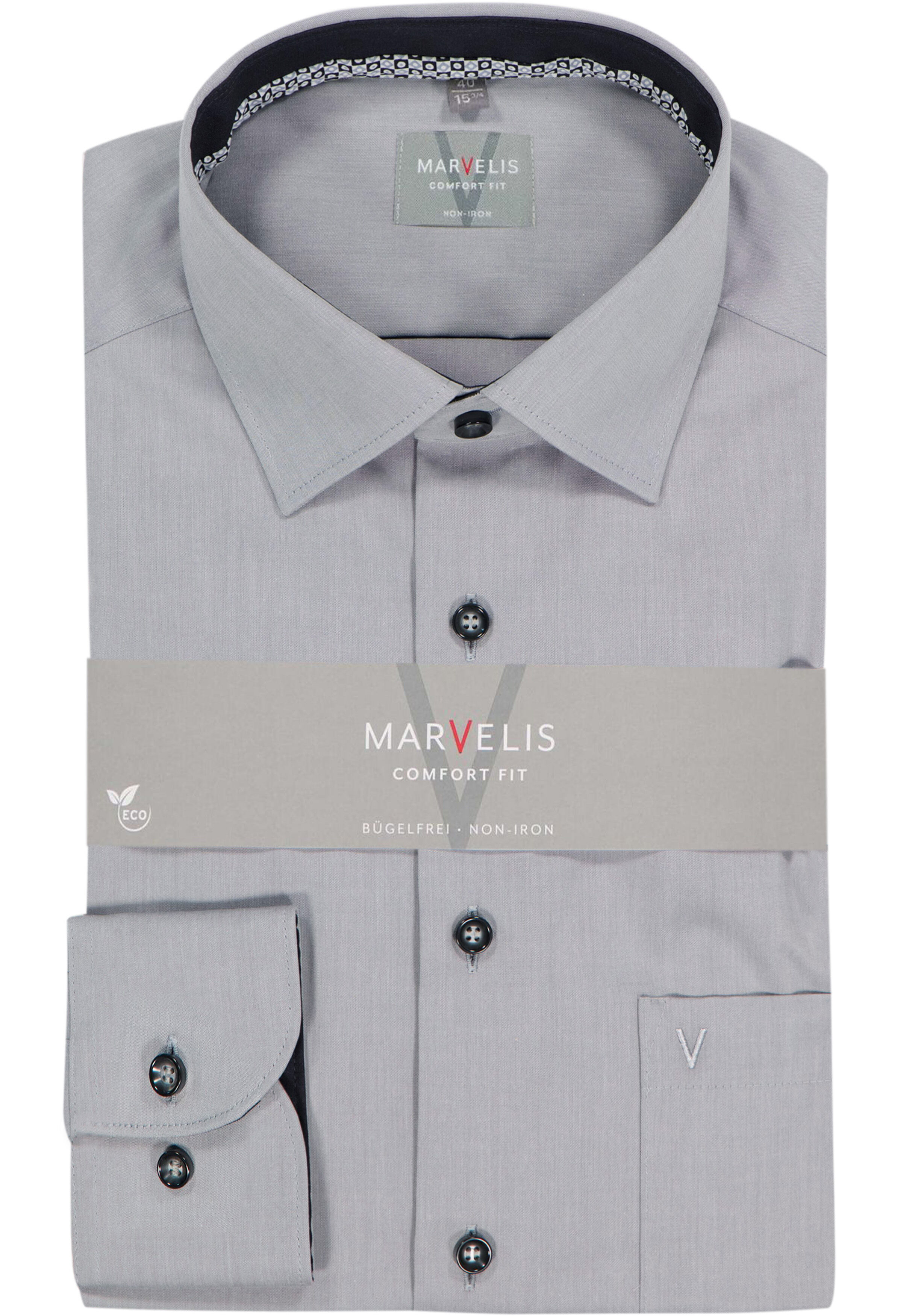 MARVELIS comfort fit overhemd, popeline, antracietgrijs