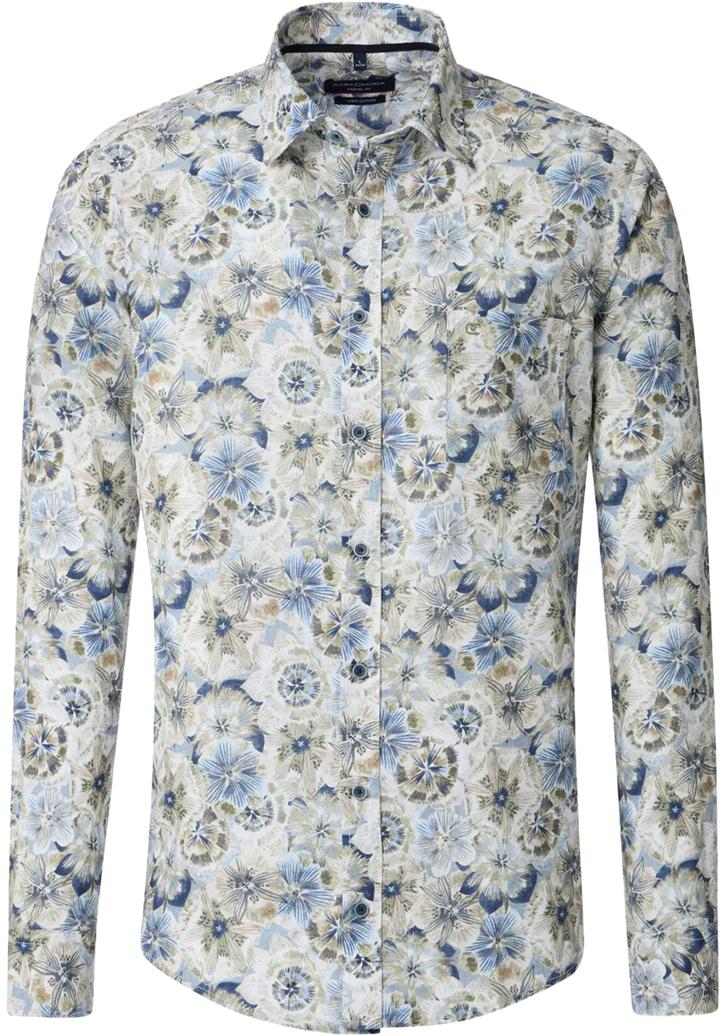 CASA MODA Sport casual fit overhemd, popeline, wit, blauw, groen en beige dessin