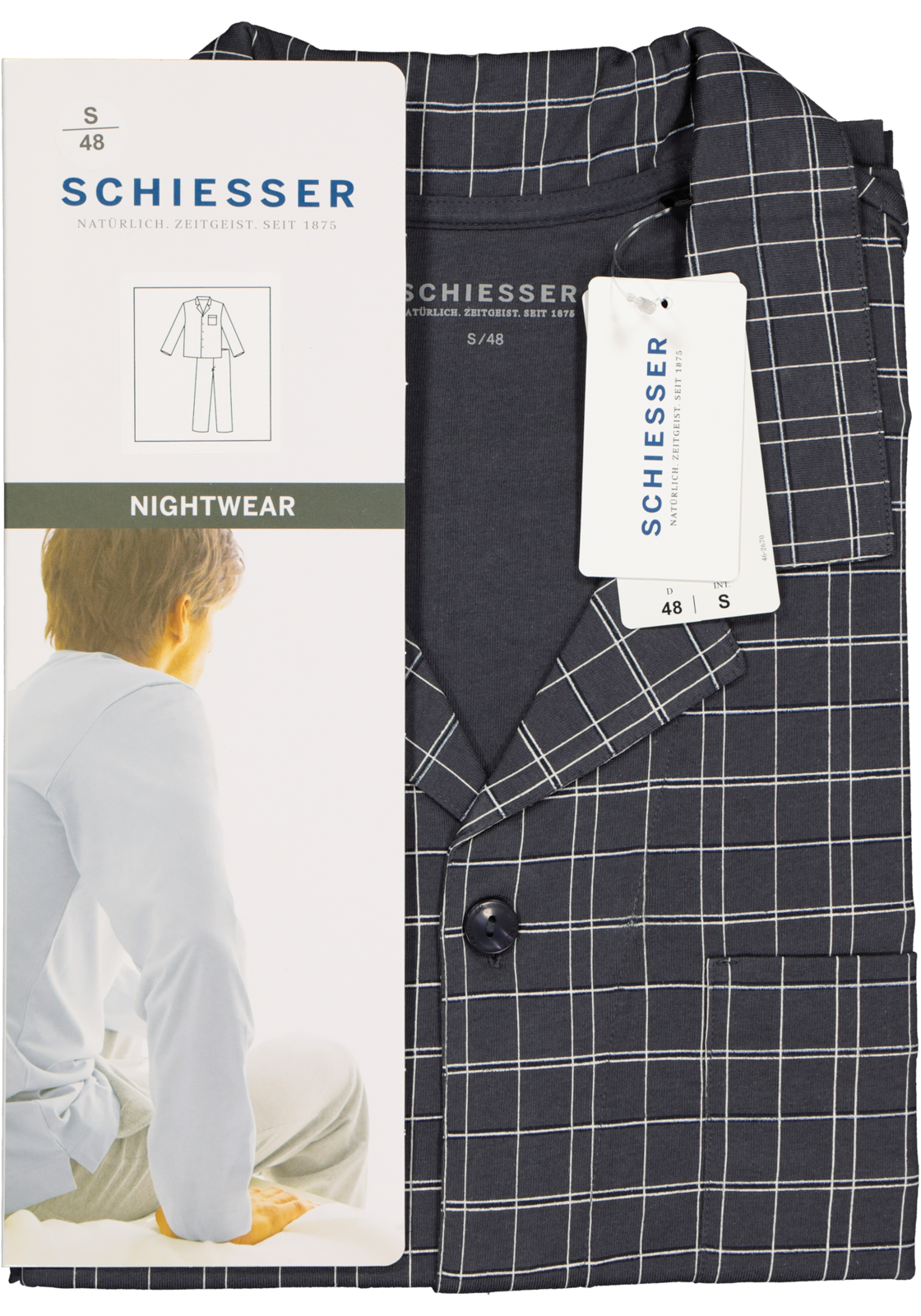 6-4007064784859_schiesser-pyjama_HR SCHIESSER heren pyjama, met knoopjes, grijs geruit