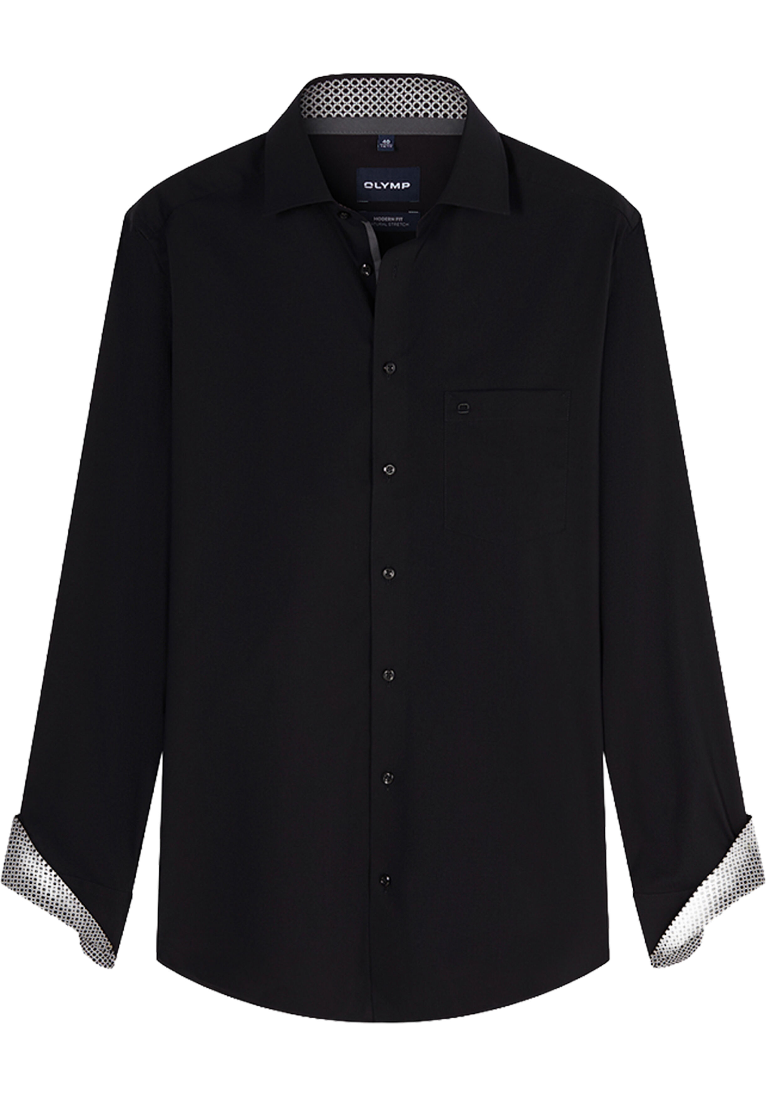 OLYMP Luxor modern fit overhemd, popeline, zwart