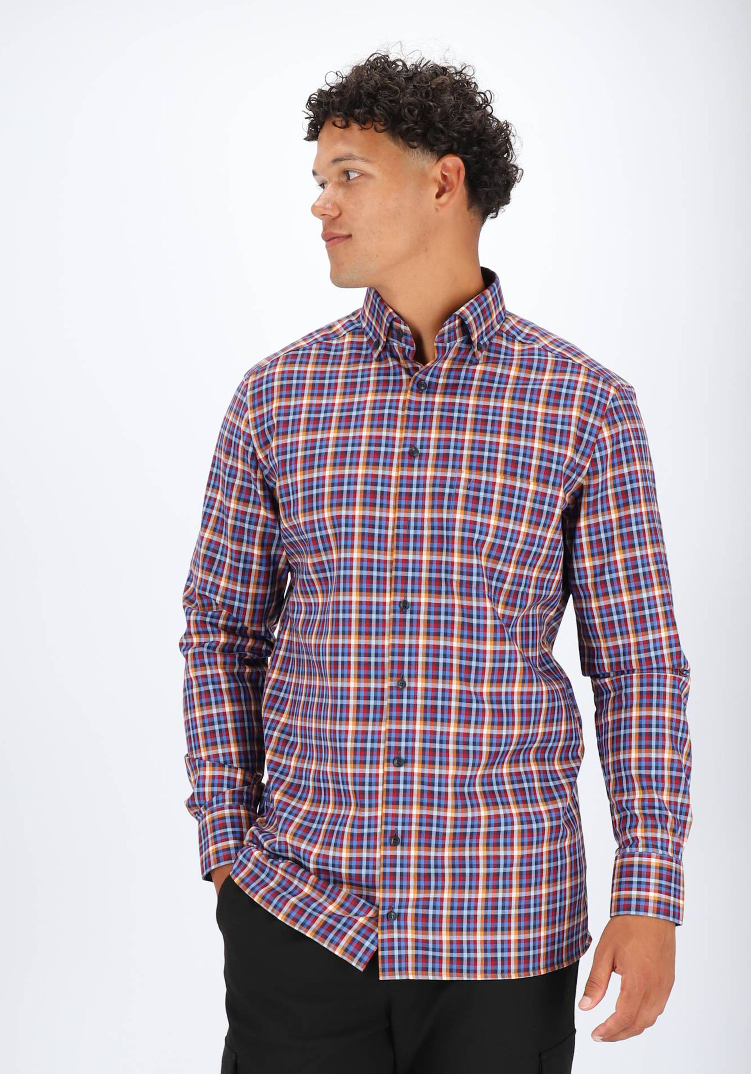 MARVELIS modern fit overhemd, popeline, bordeaux rood geruit