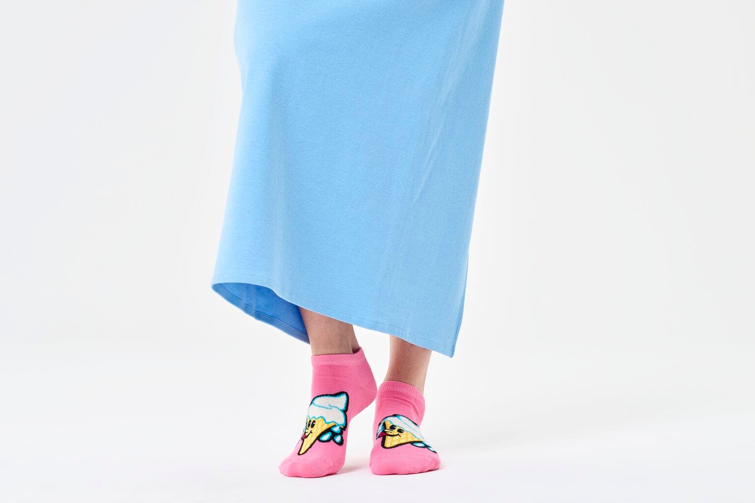 Happy Socks Ice Cream Low Sock, unisex enkelsokken, roze