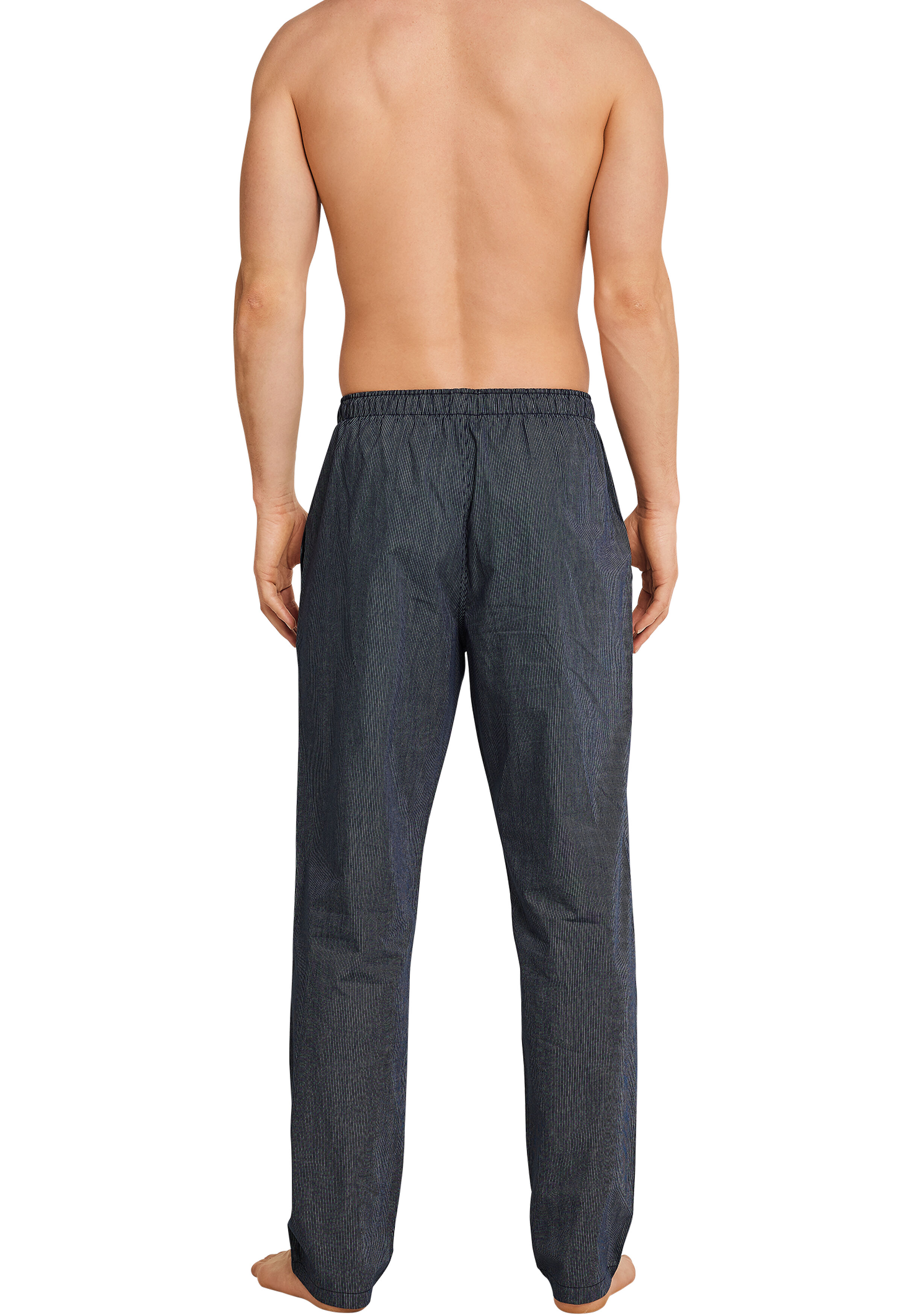 SCHIESSER Mix+Relax lounge broek, lange pijpen, dun niet elastisch, blauw fijn gestreept