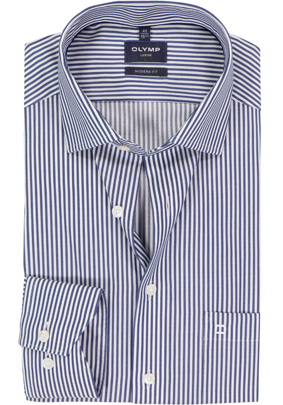 OLYMP Luxor modern fit overhemd, popeline, marine blauw gestreept OLYMP Luxor modern fit overhemd, popeline, marine blauw gestreept