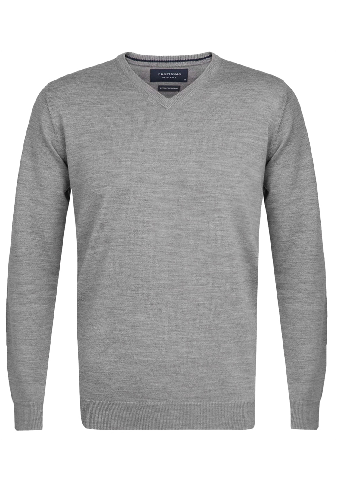 PP0J00202 Profuomo slim fit trui wol, heren pullover V-hals, grijs
