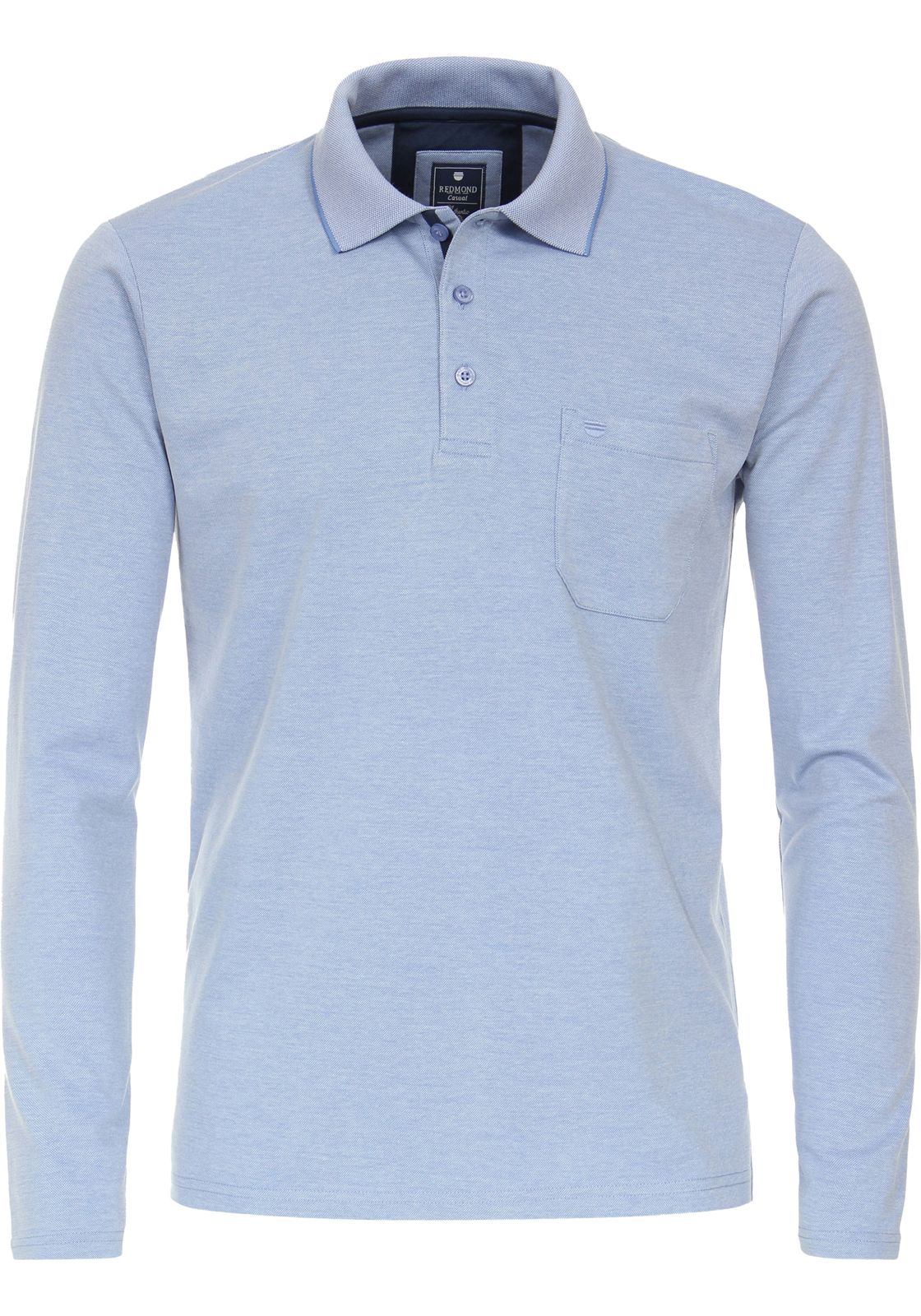 Redmond regular fit polo lange mouw, pique, blauw Redmond regular fit polo lange mouw, pique, blauw