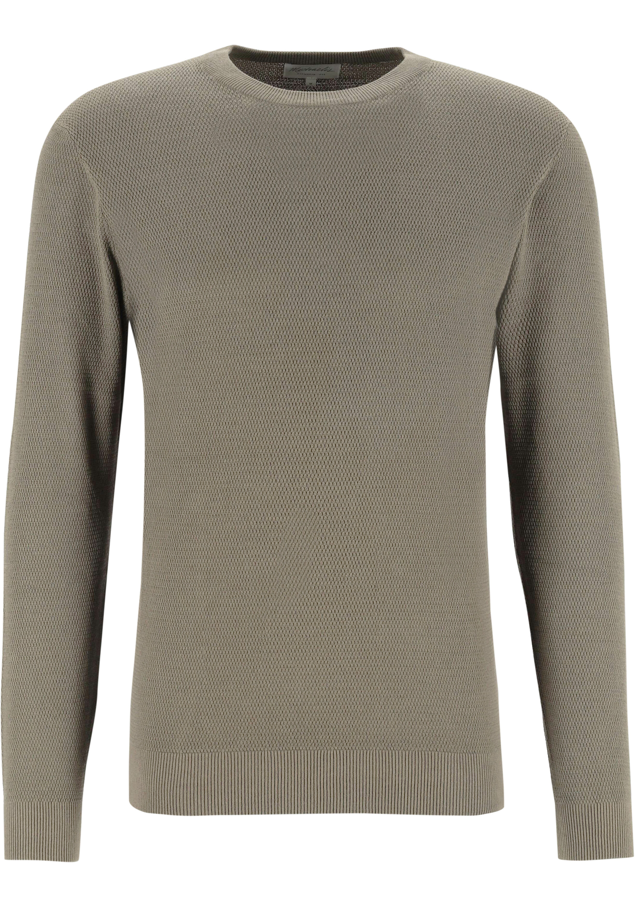 Michaelis heren trui katoenmengsel, slim fit trui met O-hals, bruin