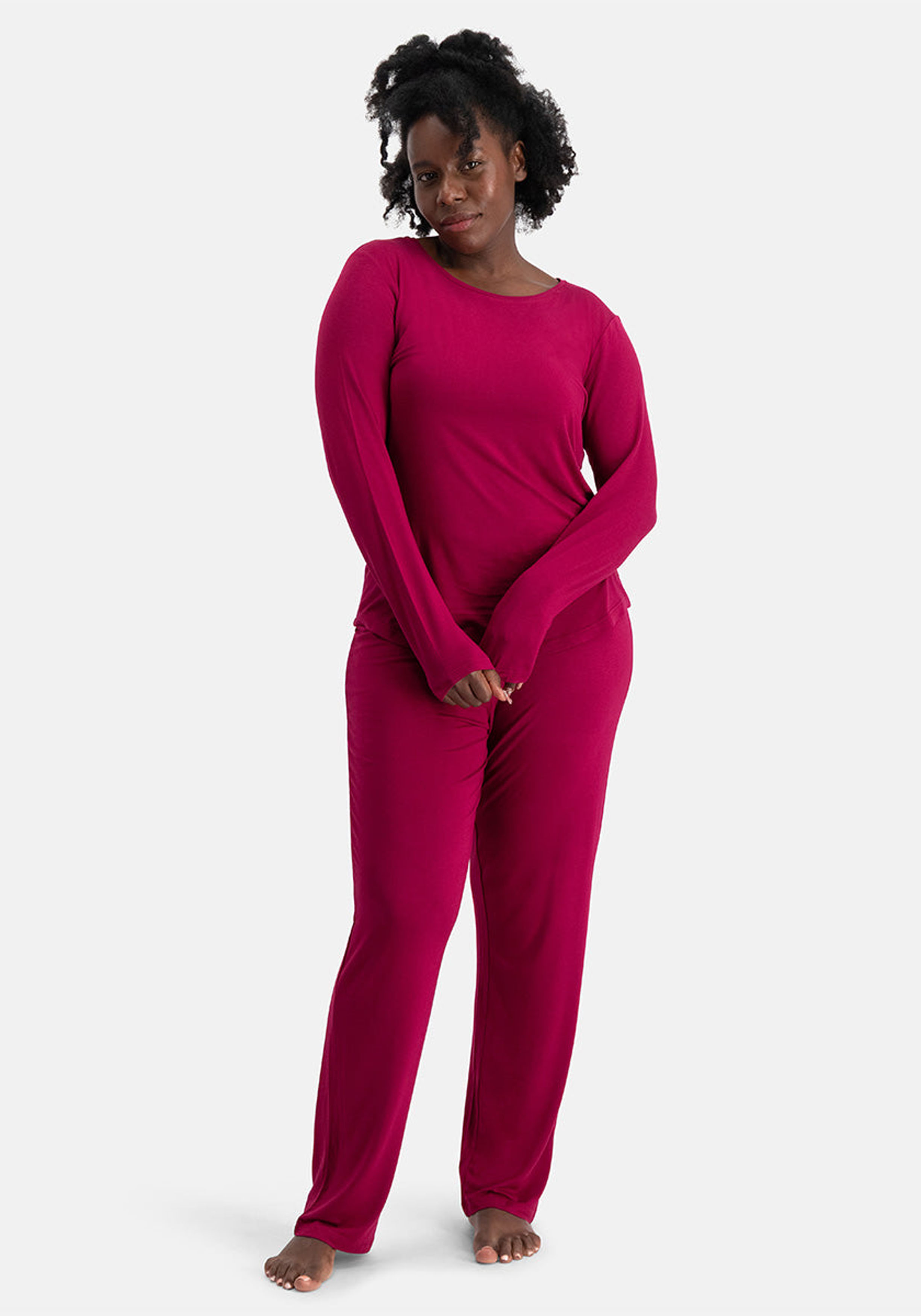 Bamboo Basics Nina pyjama set, dames pyjama, bordeaux rood