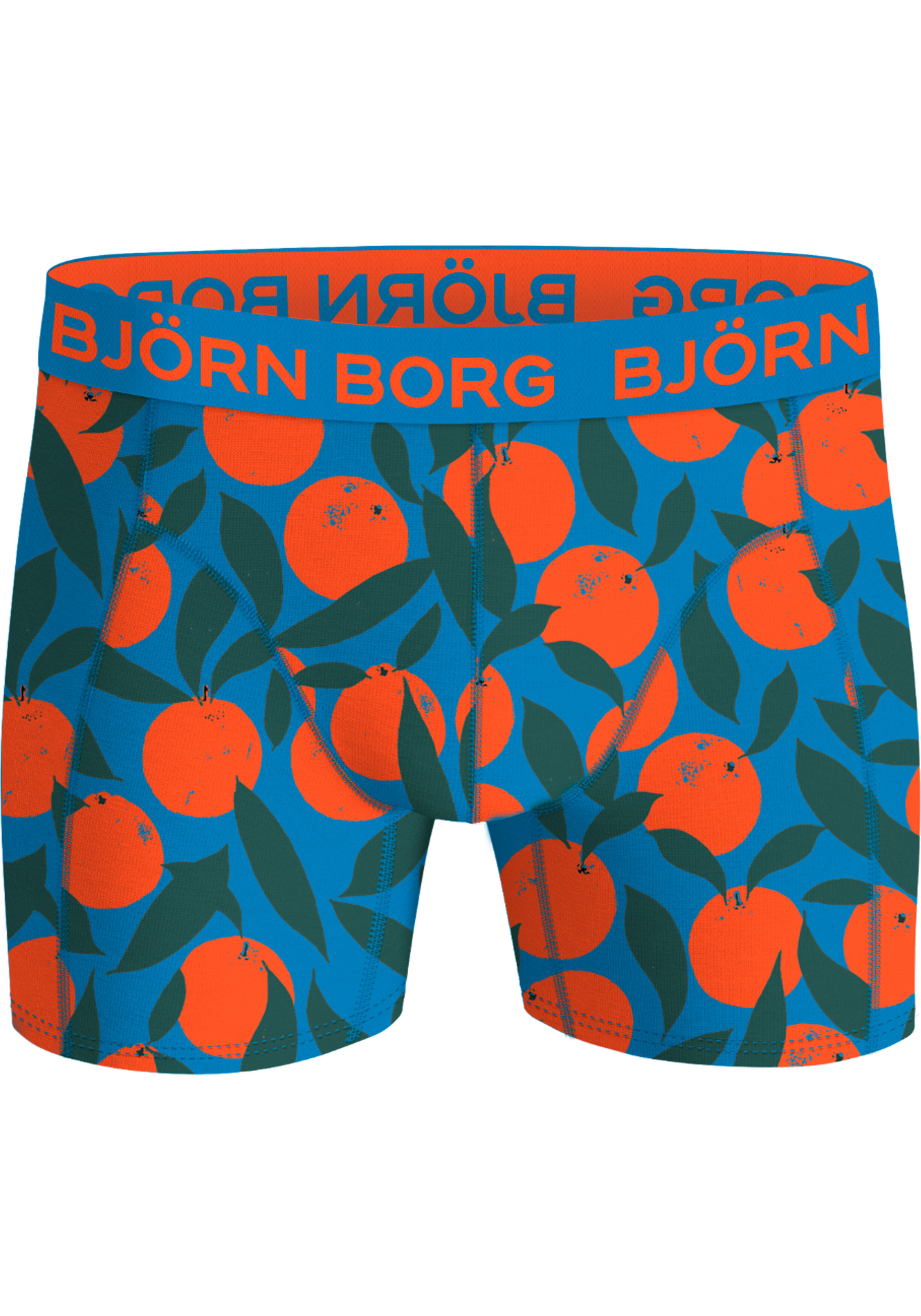 Bjorn Borg Cotton Stretch boxers, heren boxers normale lengte (3-pack), sinaasappelprint, blauwe panterprint en blauw met groen dessin