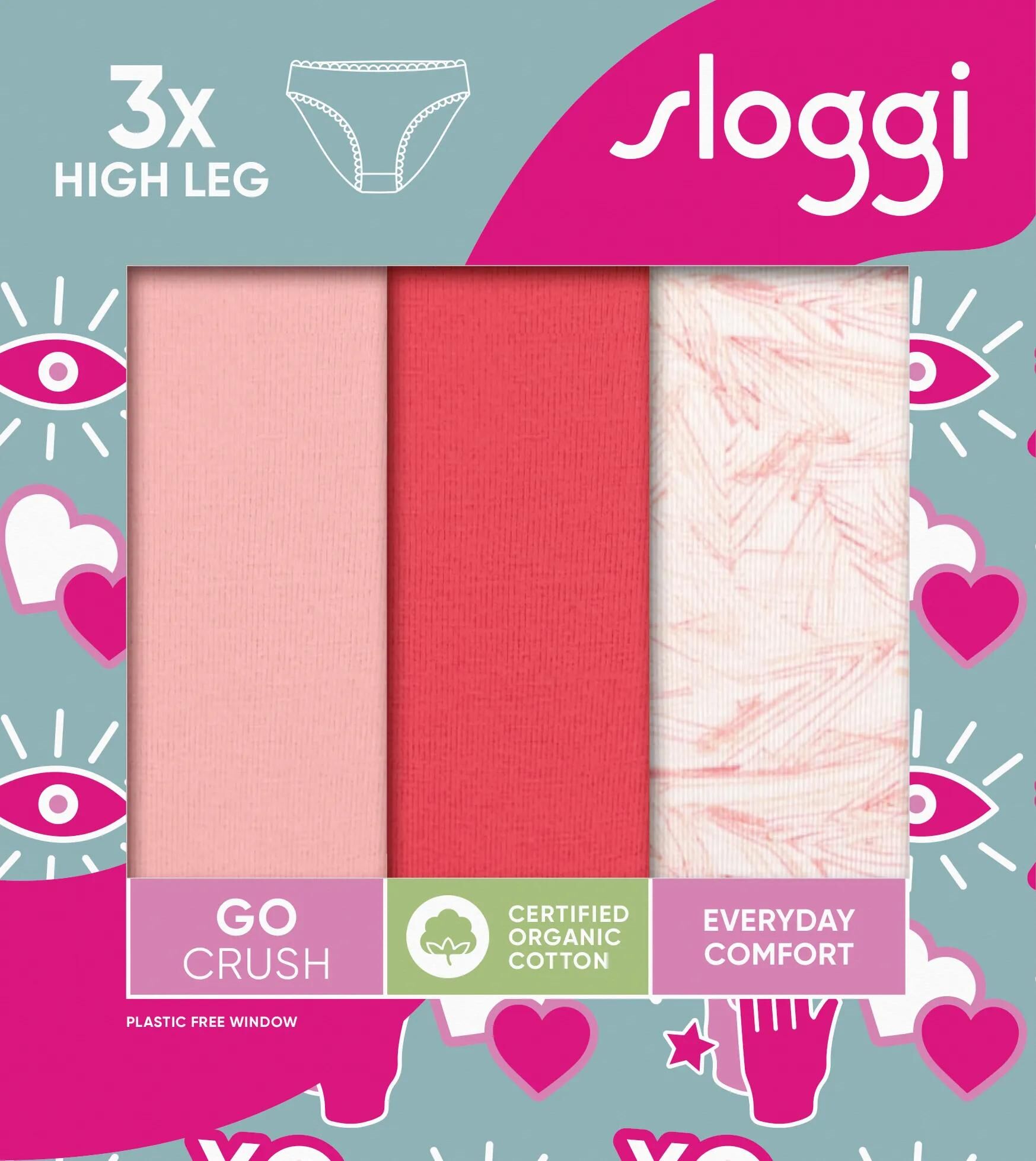 Sloggi Women GO Crush High leg (3-pack), dames slip, lichroze, flamingo roze en roze met wit dessin