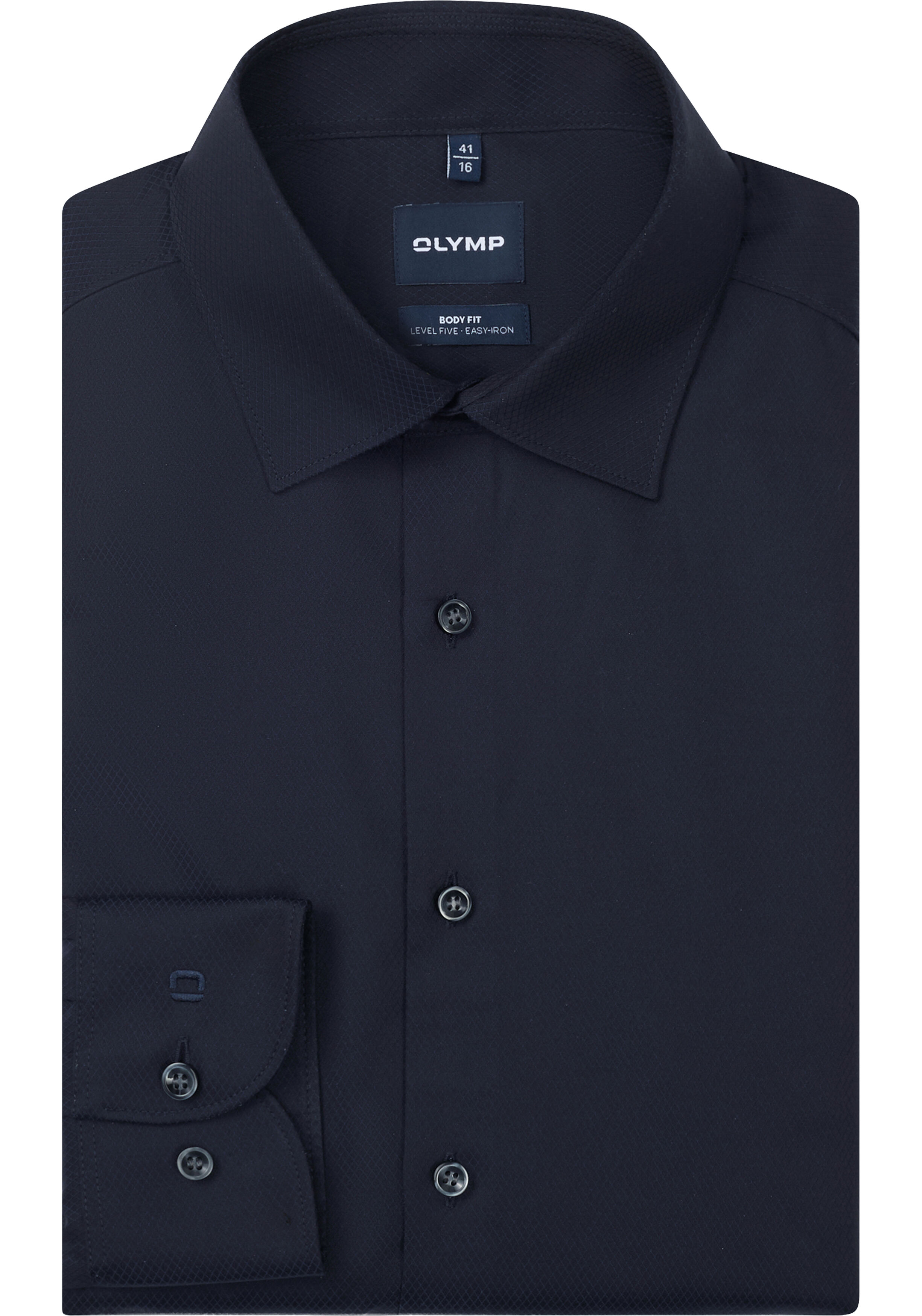 OLYMP Level 5 body fit overhemd, mouwlengte 7, structuur, marine blauw