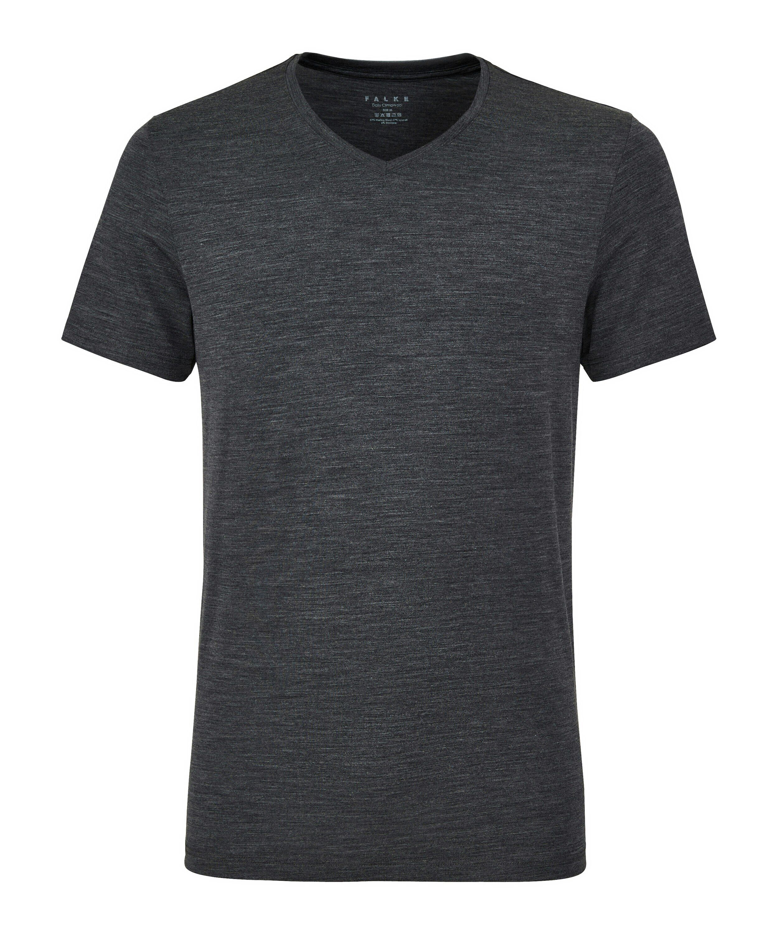 FALKE heren T-shirt Daily Climawool, korte mouw, donkergrijs (dark grey -heather)