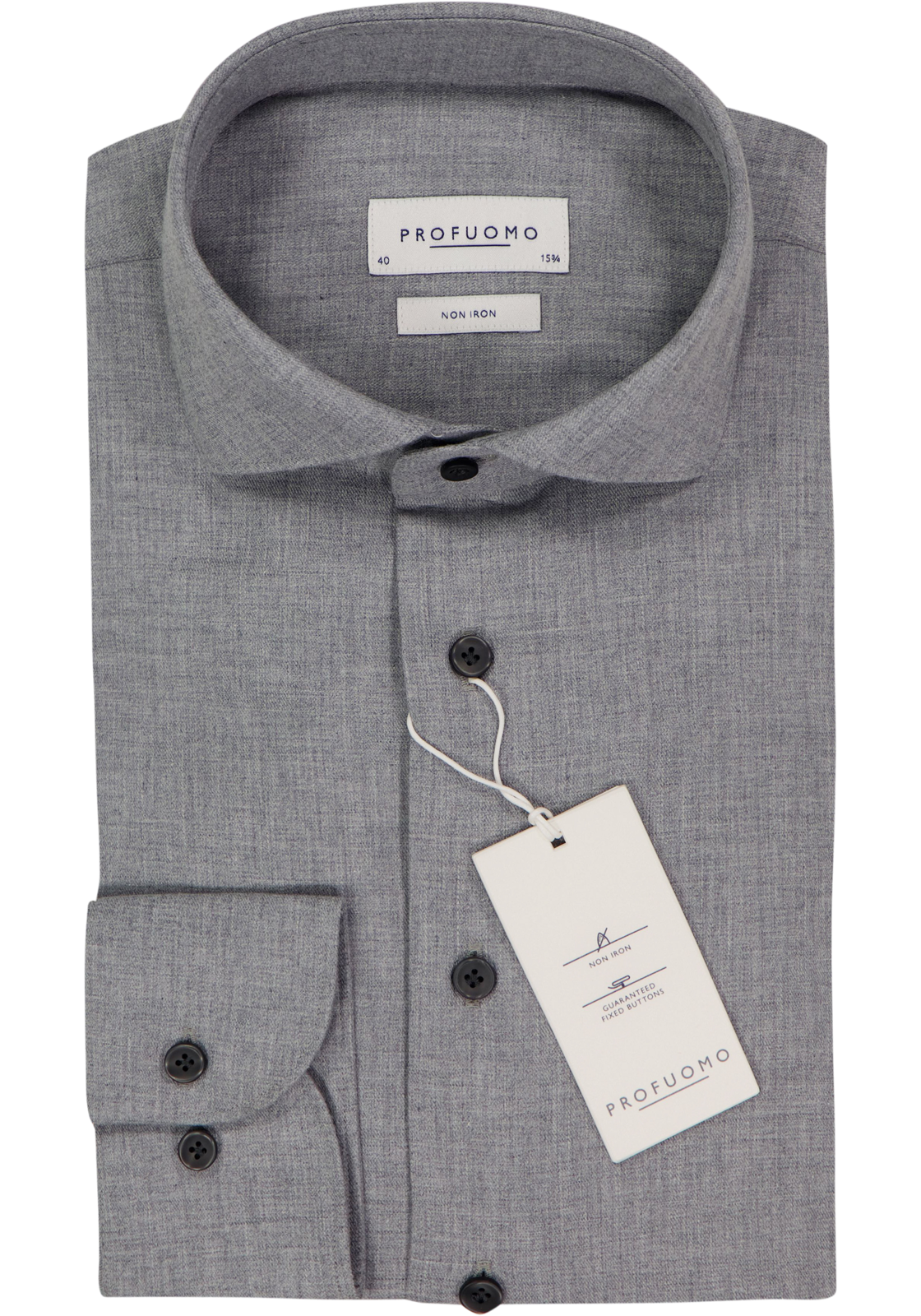Profuomo slim fit heren overhemd, twill, grijs Profuomo slim fit heren overhemd, twill, grijs