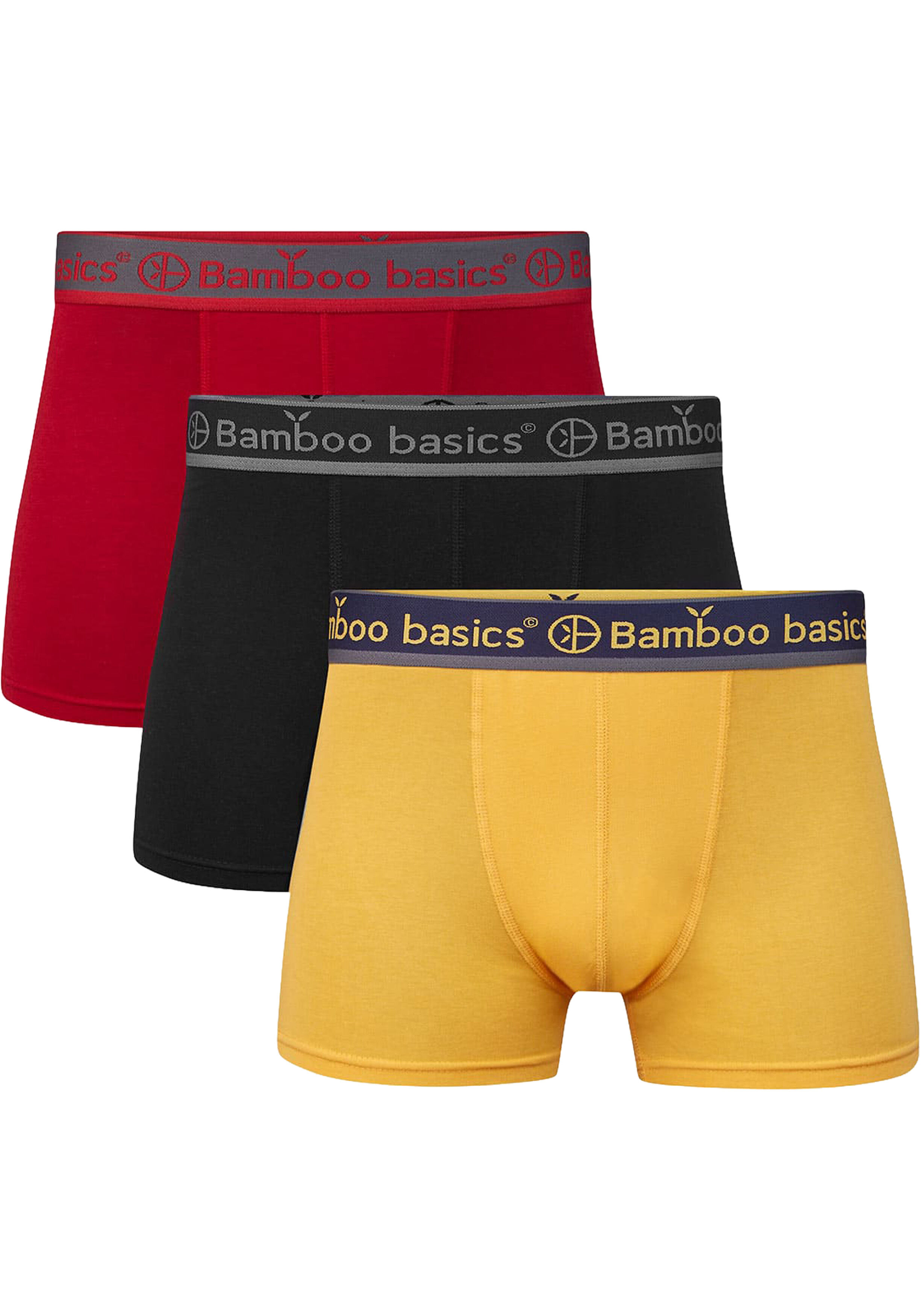 Bamboo Basics Liam trunk boxershorts (3-pack), heren korte boxershort, rood, zwart, oker