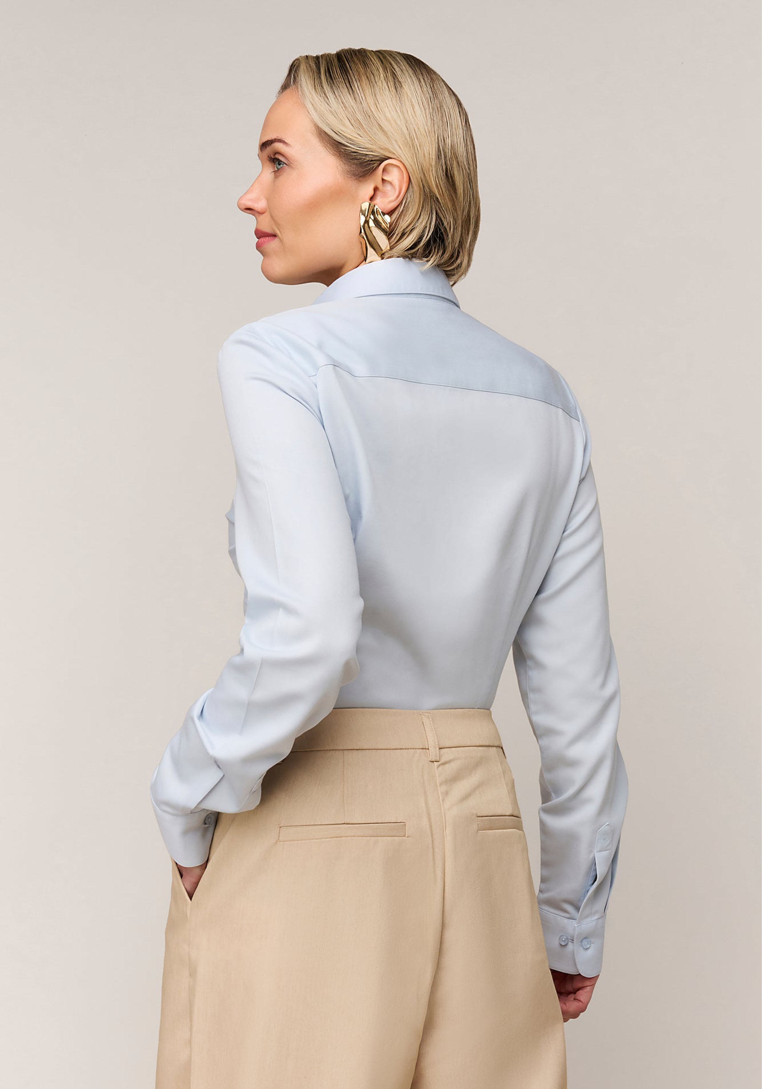 Vander Amsterdam damesblouse slim fit enkele manchet, twill, lichtblauw