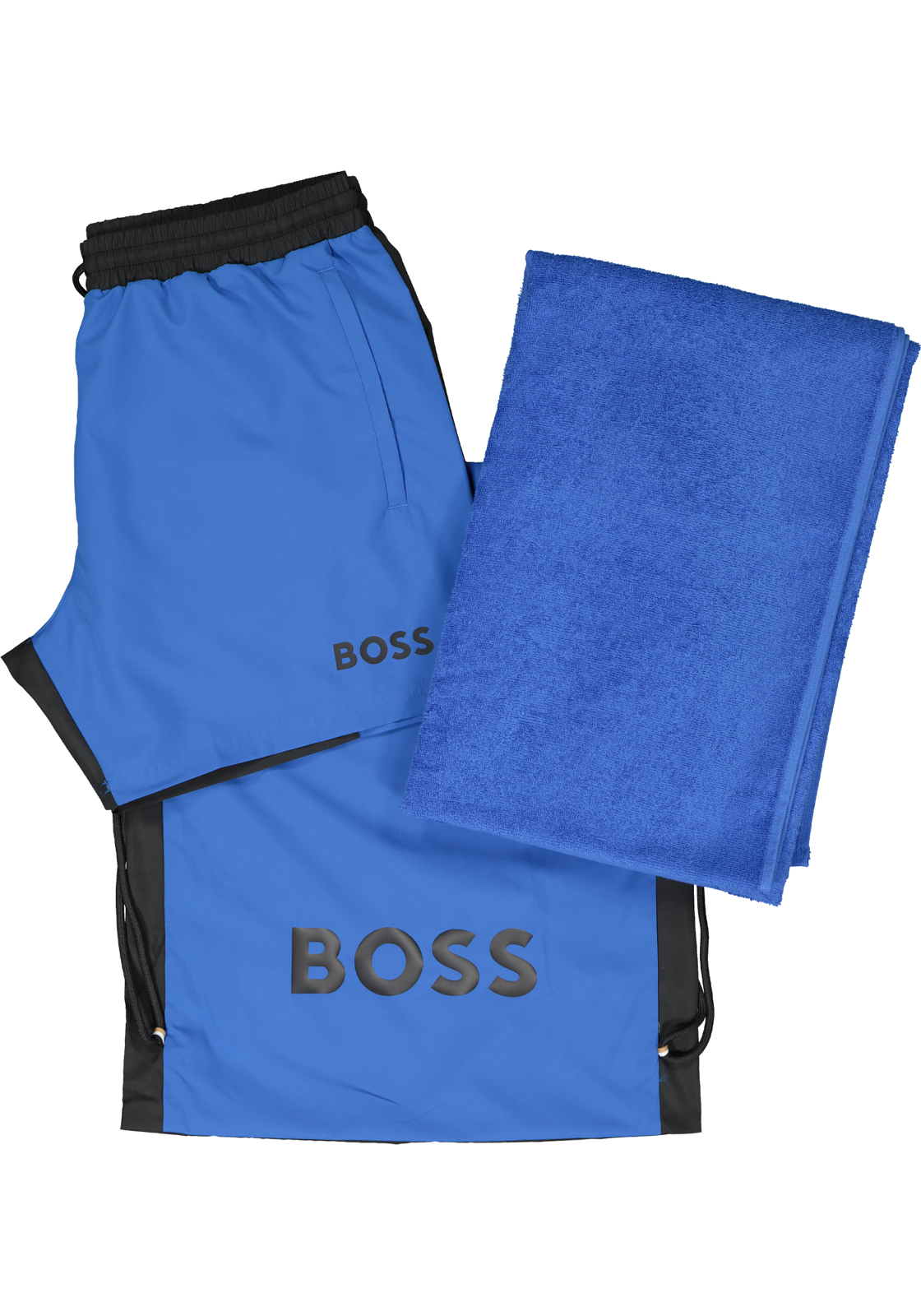 02-4063541083518_Boss_beach_set_HR HUGO BOSS Beach Set, heren zwembroek, handdoek en tas, kobalt blauw met zwart